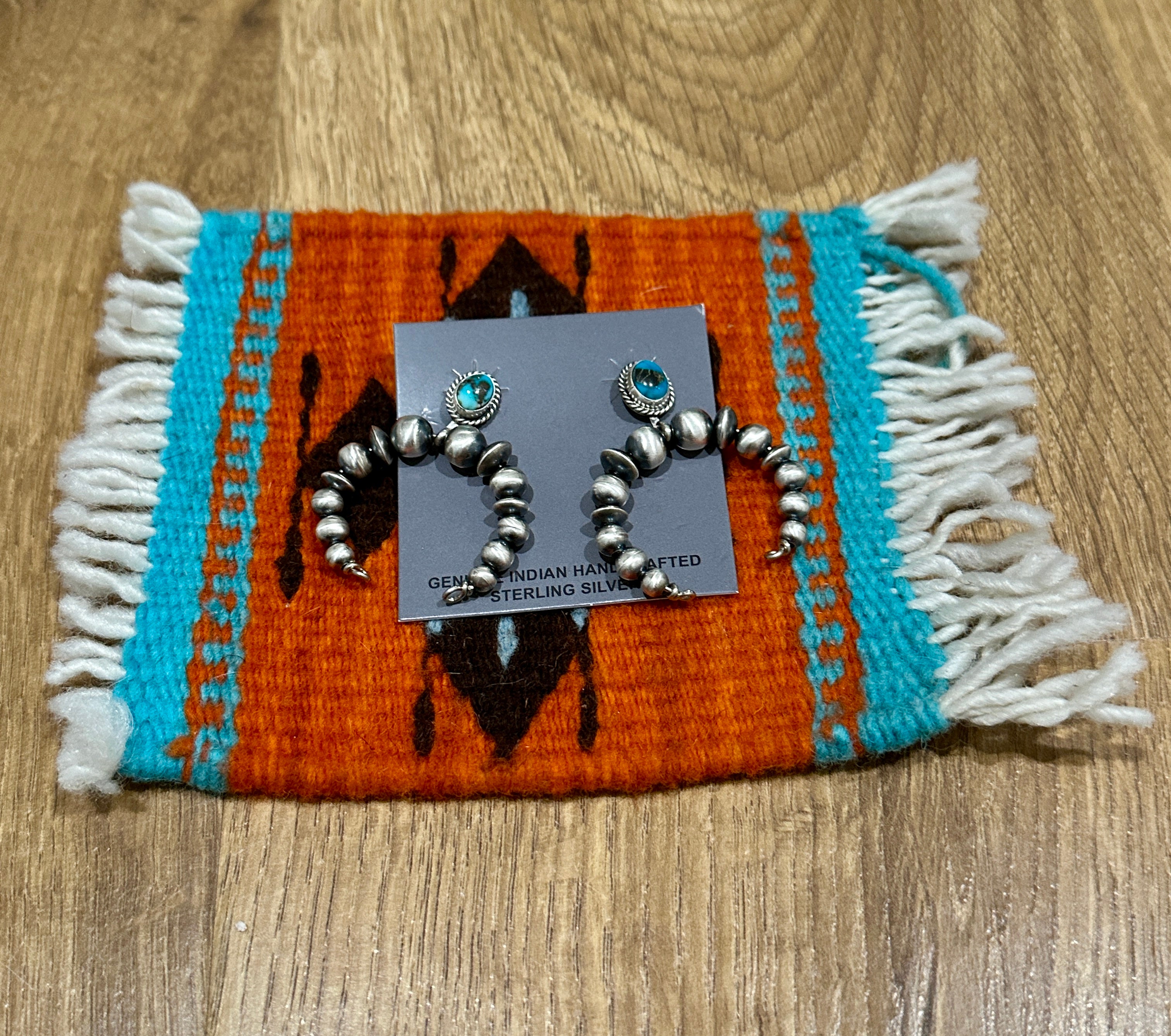 Handcrafted Turquoise & Sterling Silver Naja Beaded Dangle Earrings