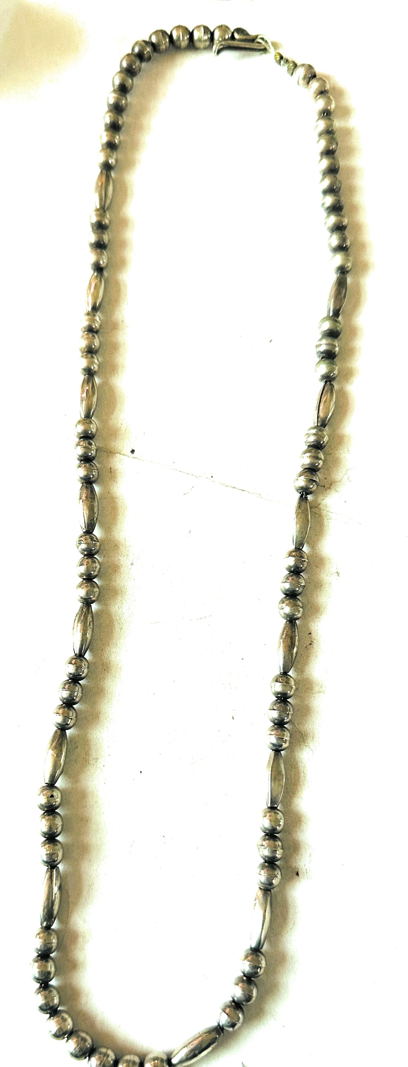 Vintage Old Pawn Sterling Silver Navajo Pearl Beaded Necklace