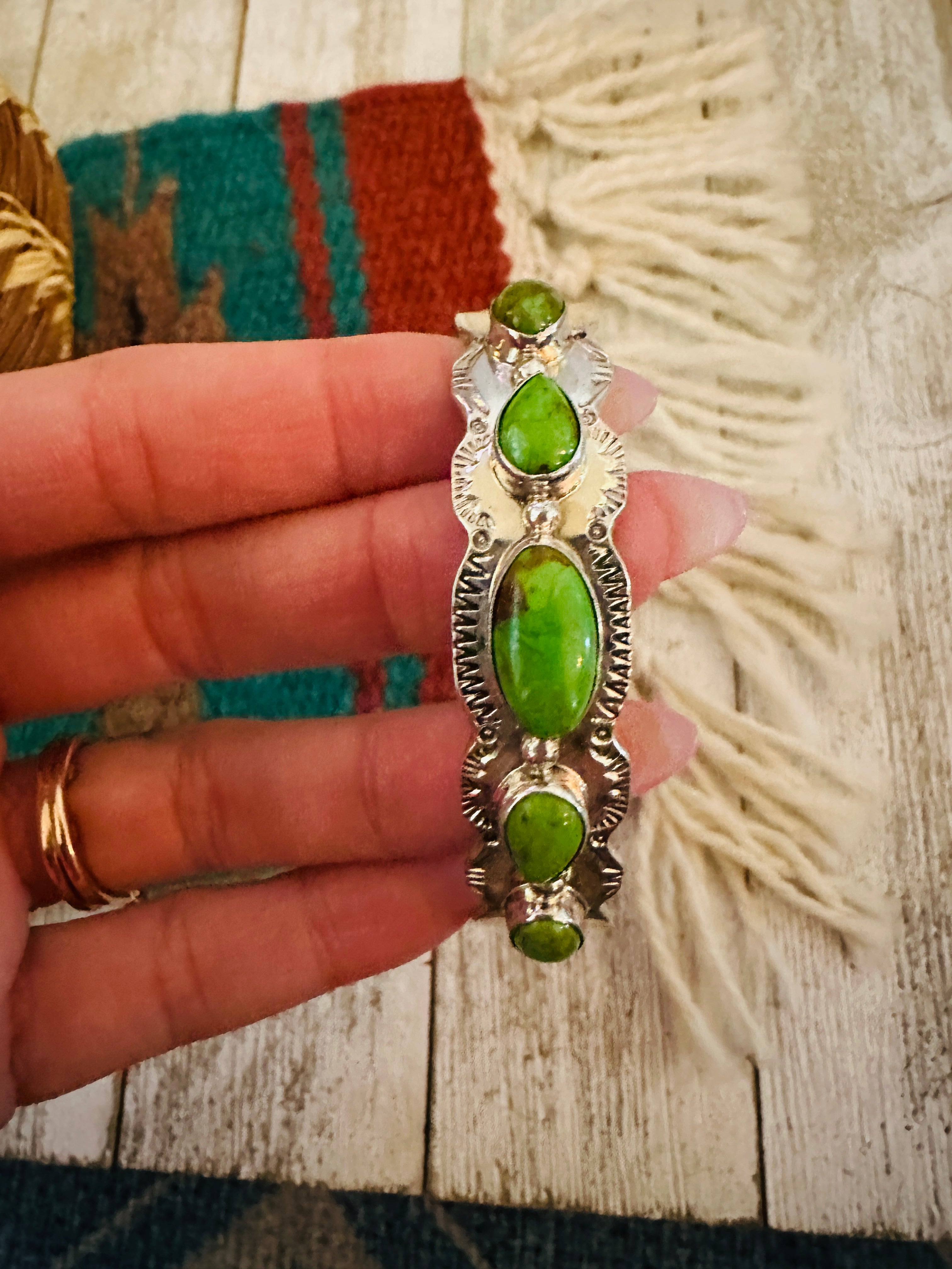 Handcrafted Green Kingman Turquoise & Sterling Silver Cuff Bracelet