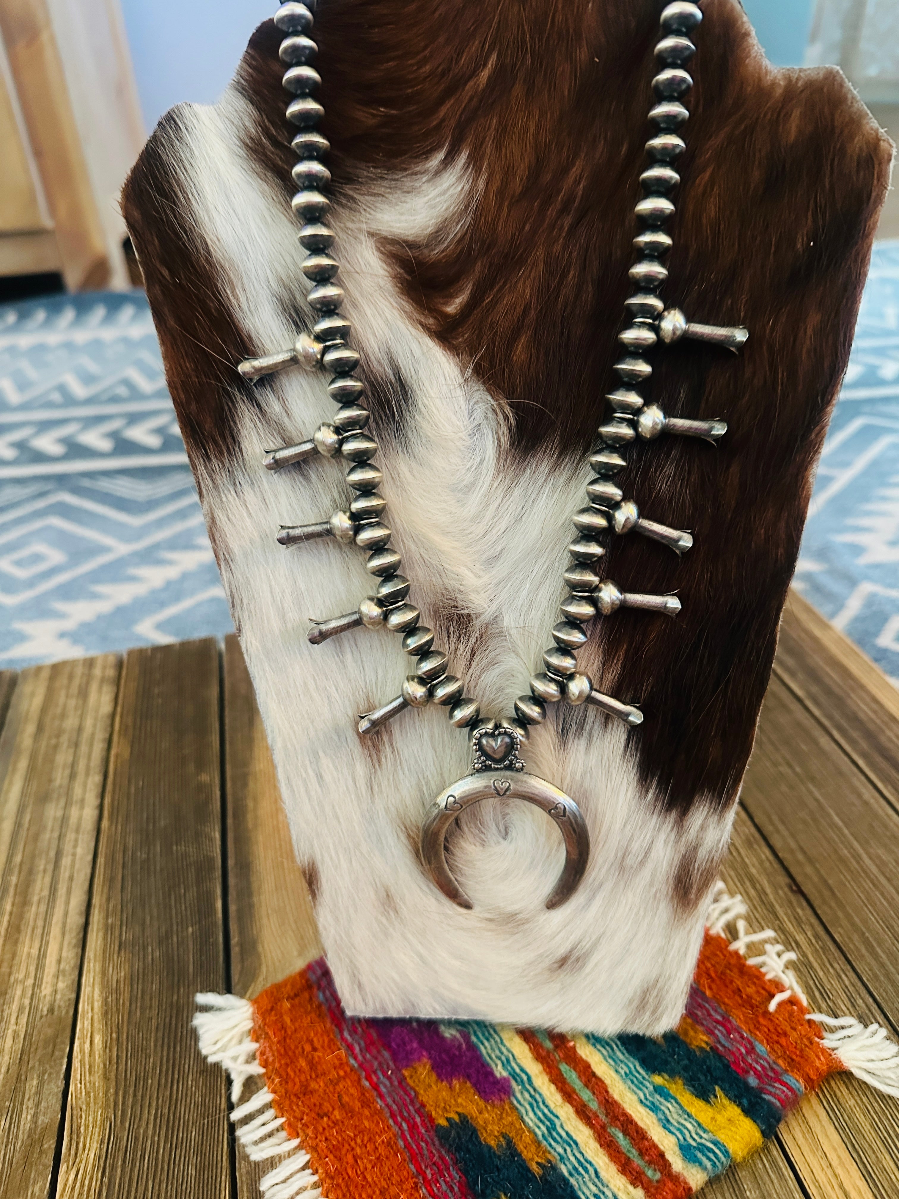 Handcrafted Sterling Silver Heart Squash Blossom Necklace