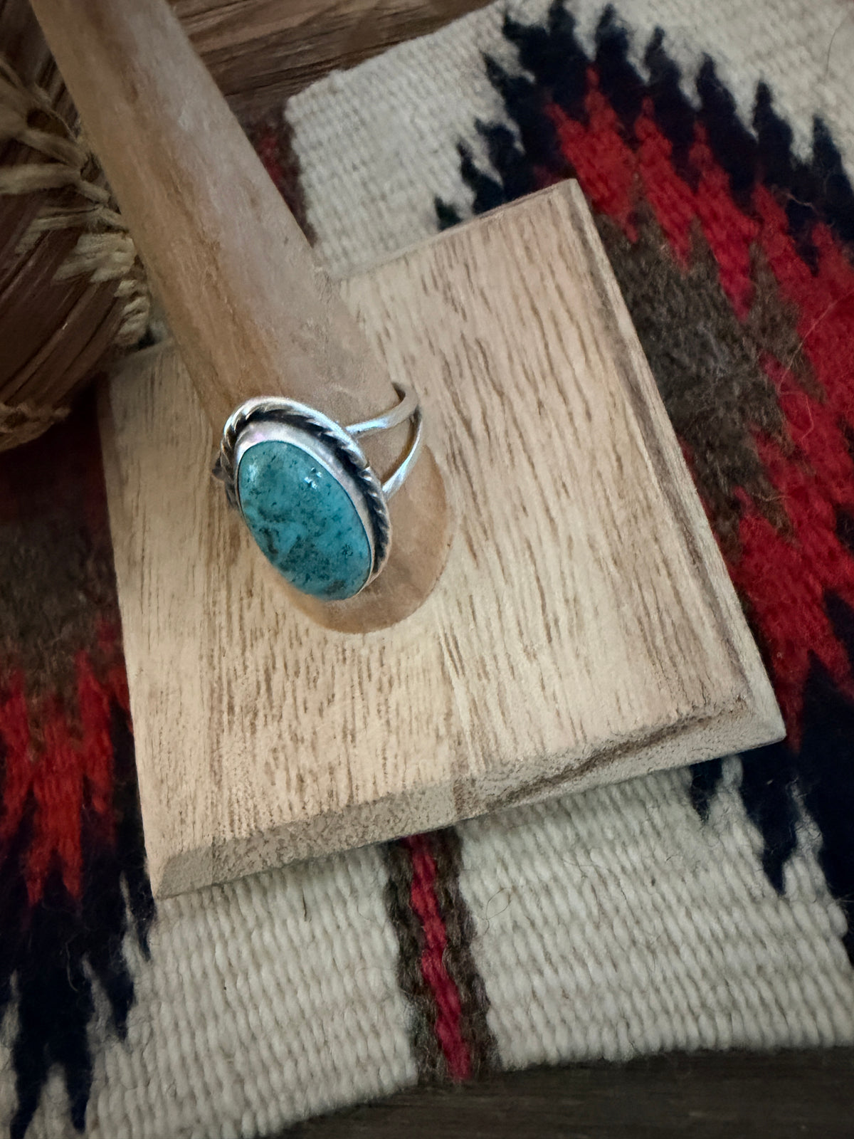 Handcrafted Turquoise & Sterling Silver Ring Size 9.75