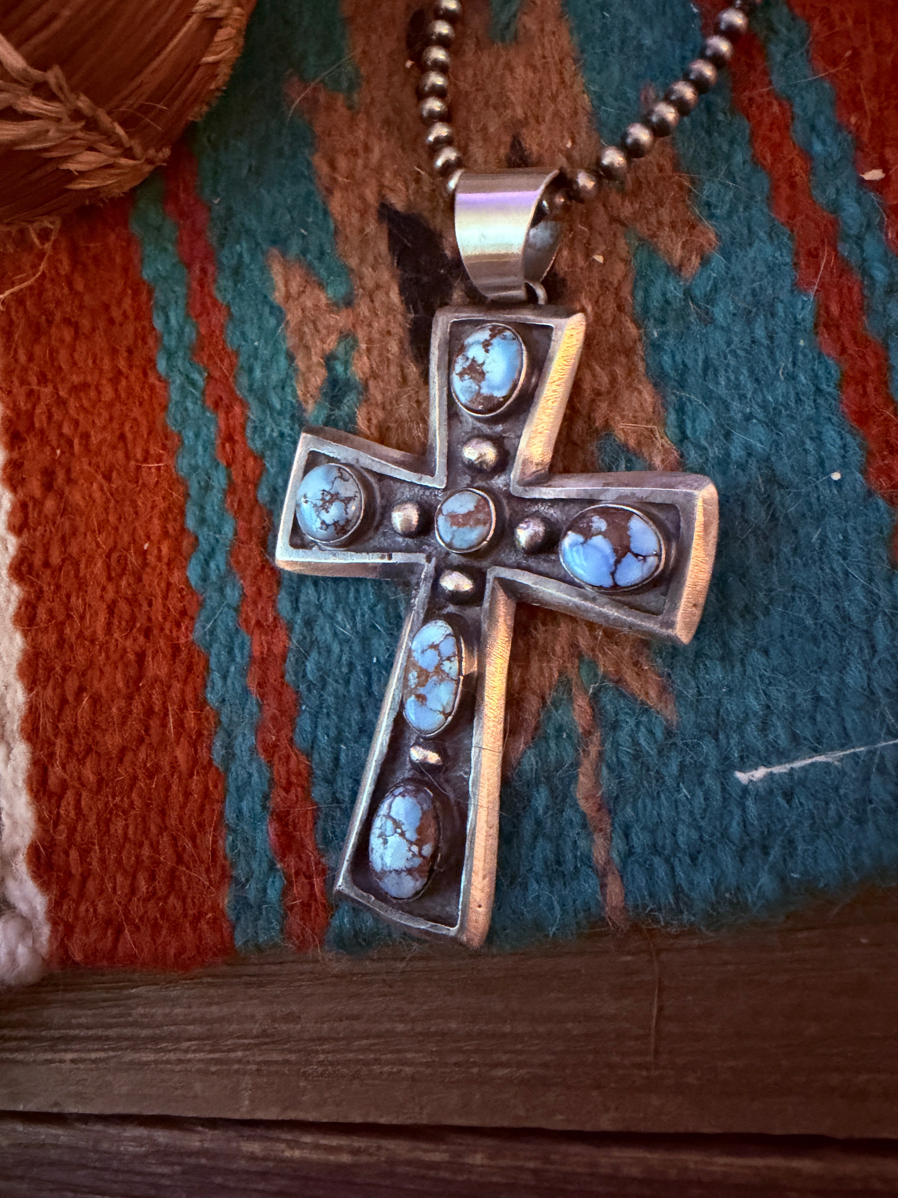 Handcrafted Golden Hills Turquoise & Sterling Silver Cross Pendant by Chimney Butte