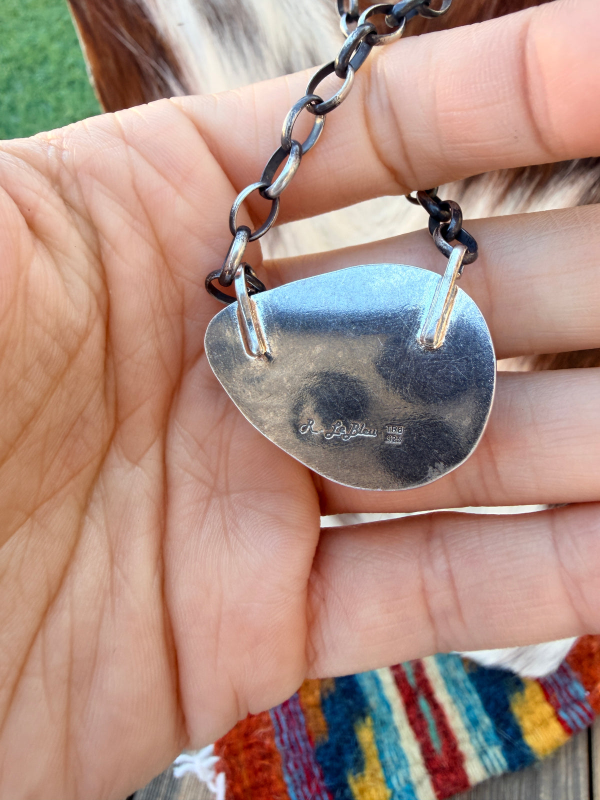 Handmade Sterling Silver & Jasper Painted Cactus Necklace