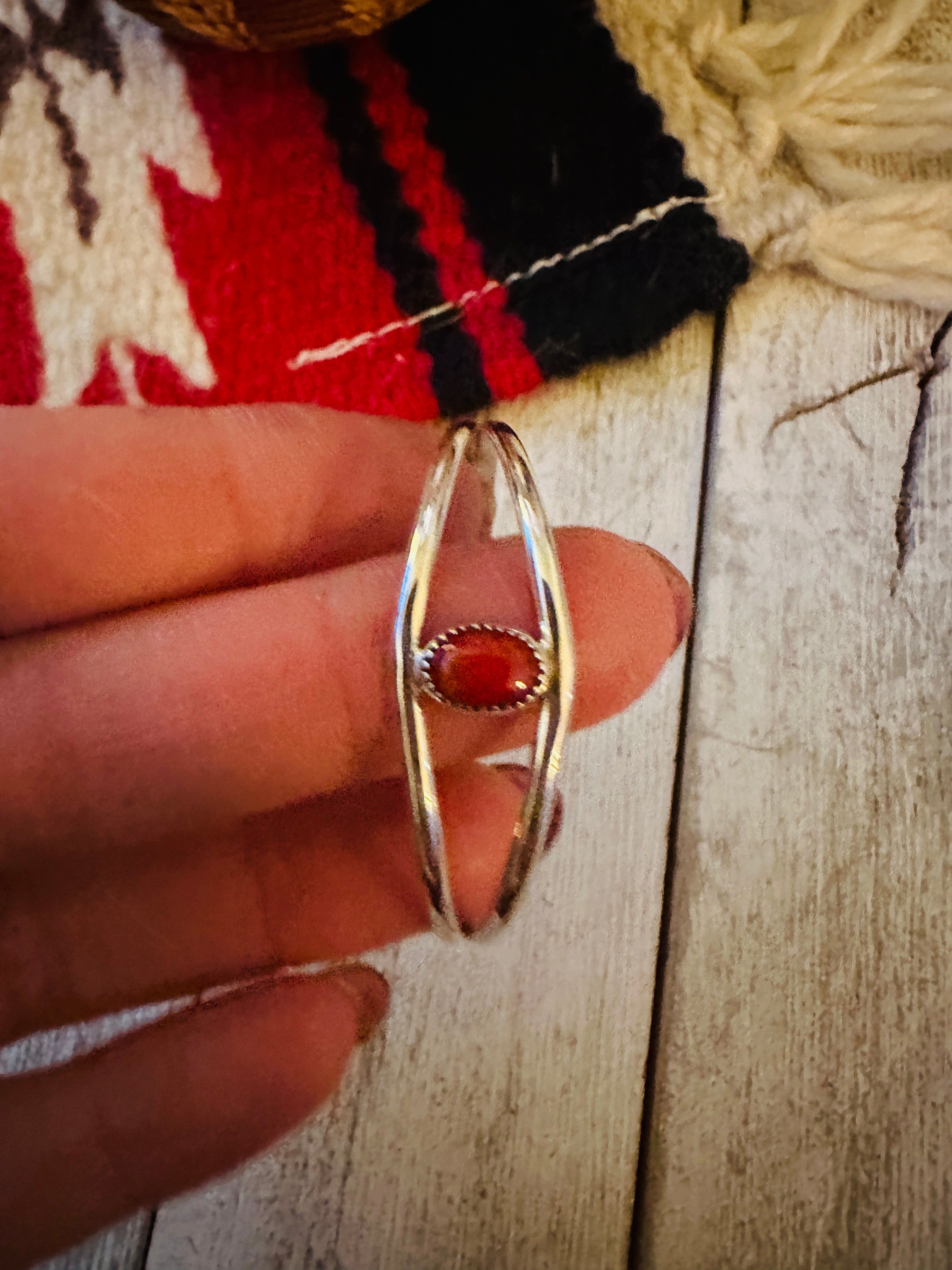 Navajo Sterling Silver & Coral Baby Cuff Bracelet