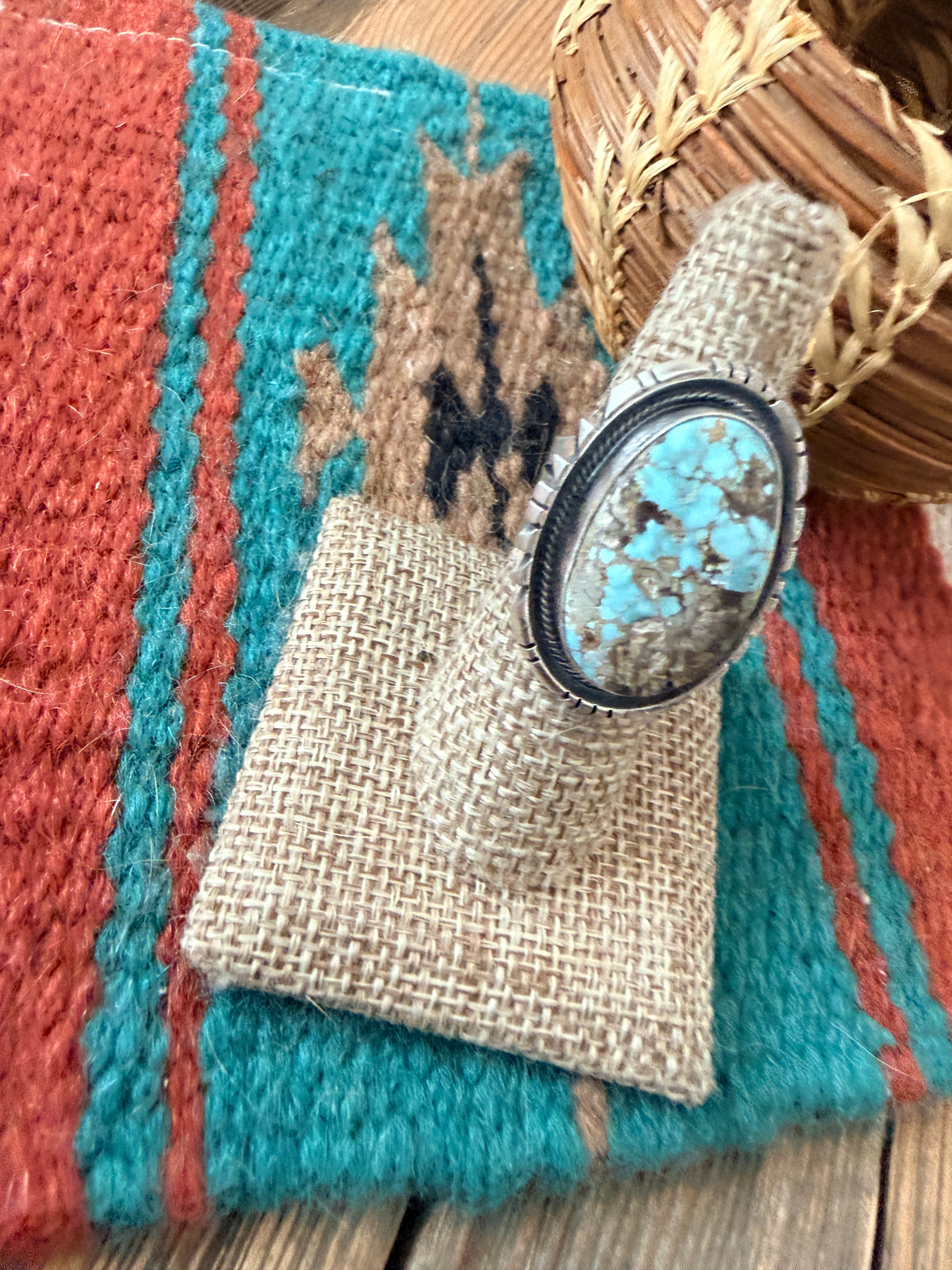 Handcrafted Dry Creek Turquoise & Sterling Silver Ring Size 8 by Daniel Benally