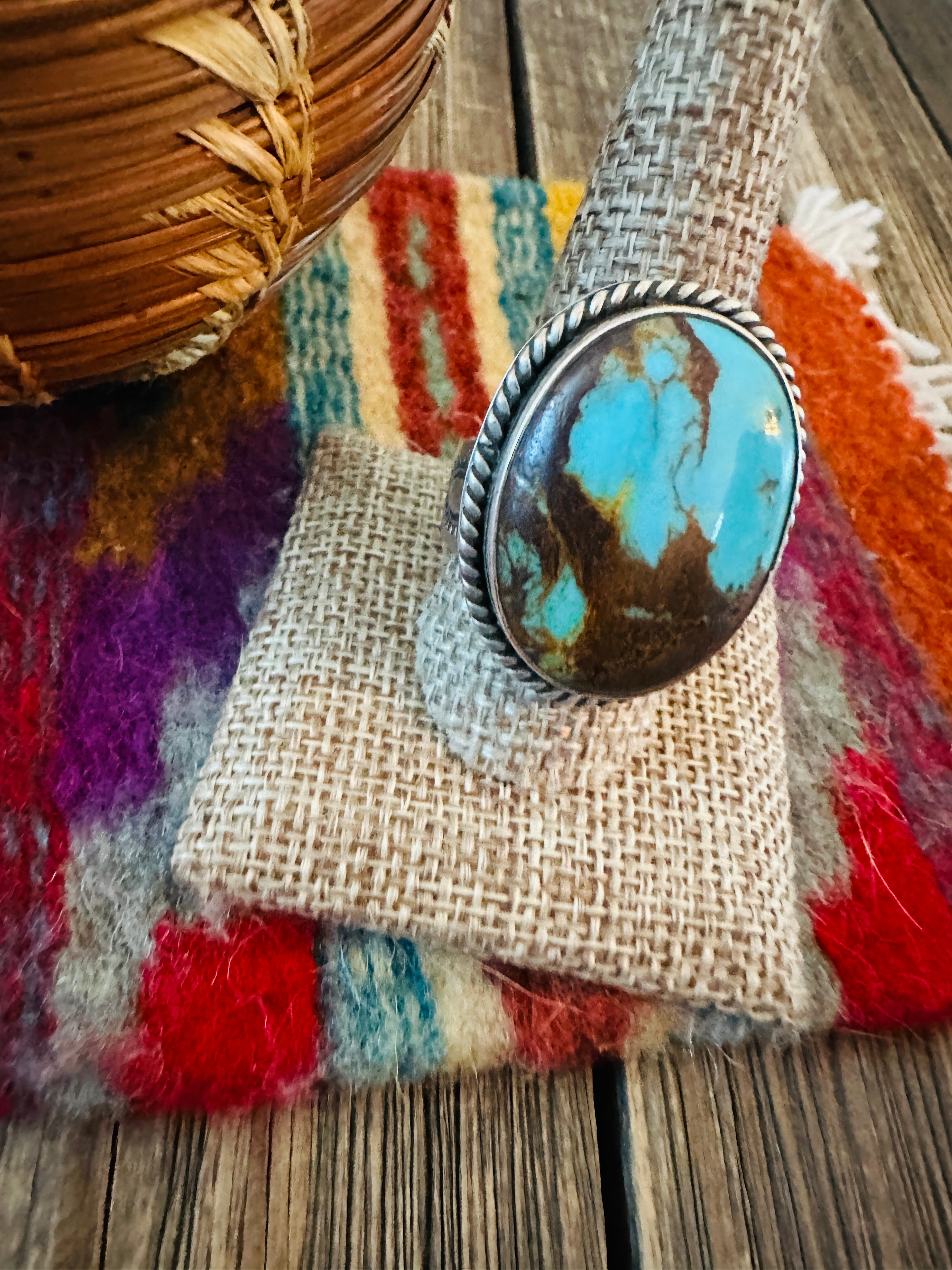 Handcrafted Turquoise & Sterling Silver Ring by Patrick Yazzie Size 10