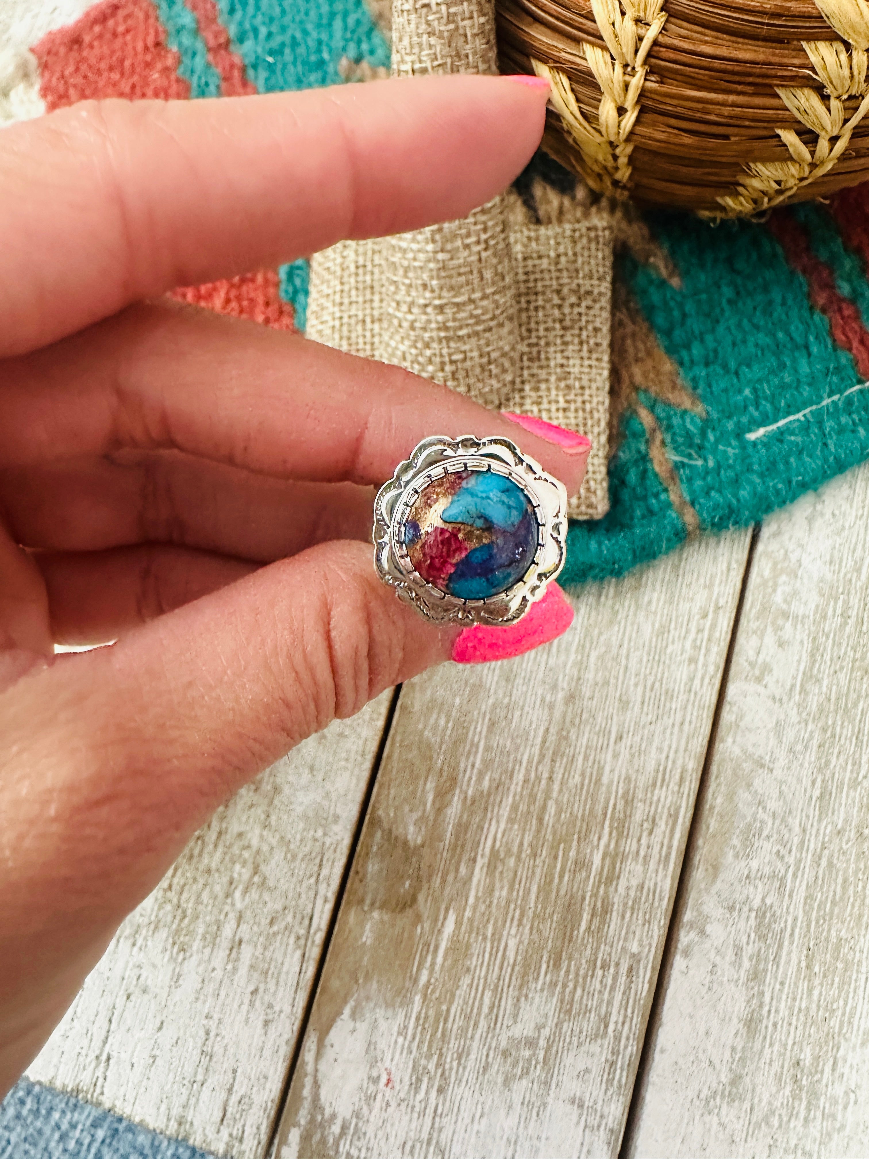 Handcrafted Sterling Silver & Pink Dream Mojave Ring Size 6.5