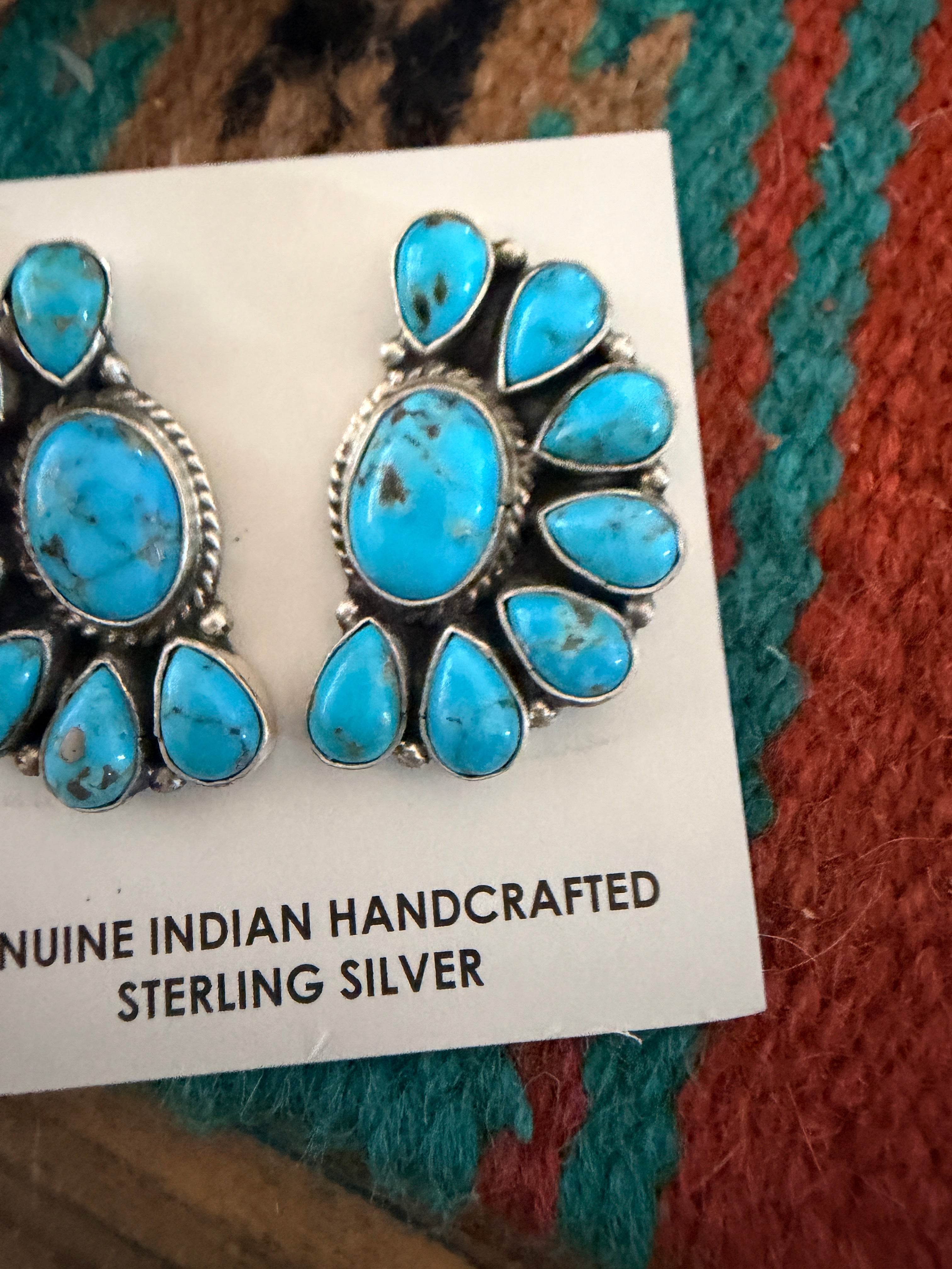 Handcrafted Turquoise & Sterling Silver Cluster Post Earrings by Marcella Jamss