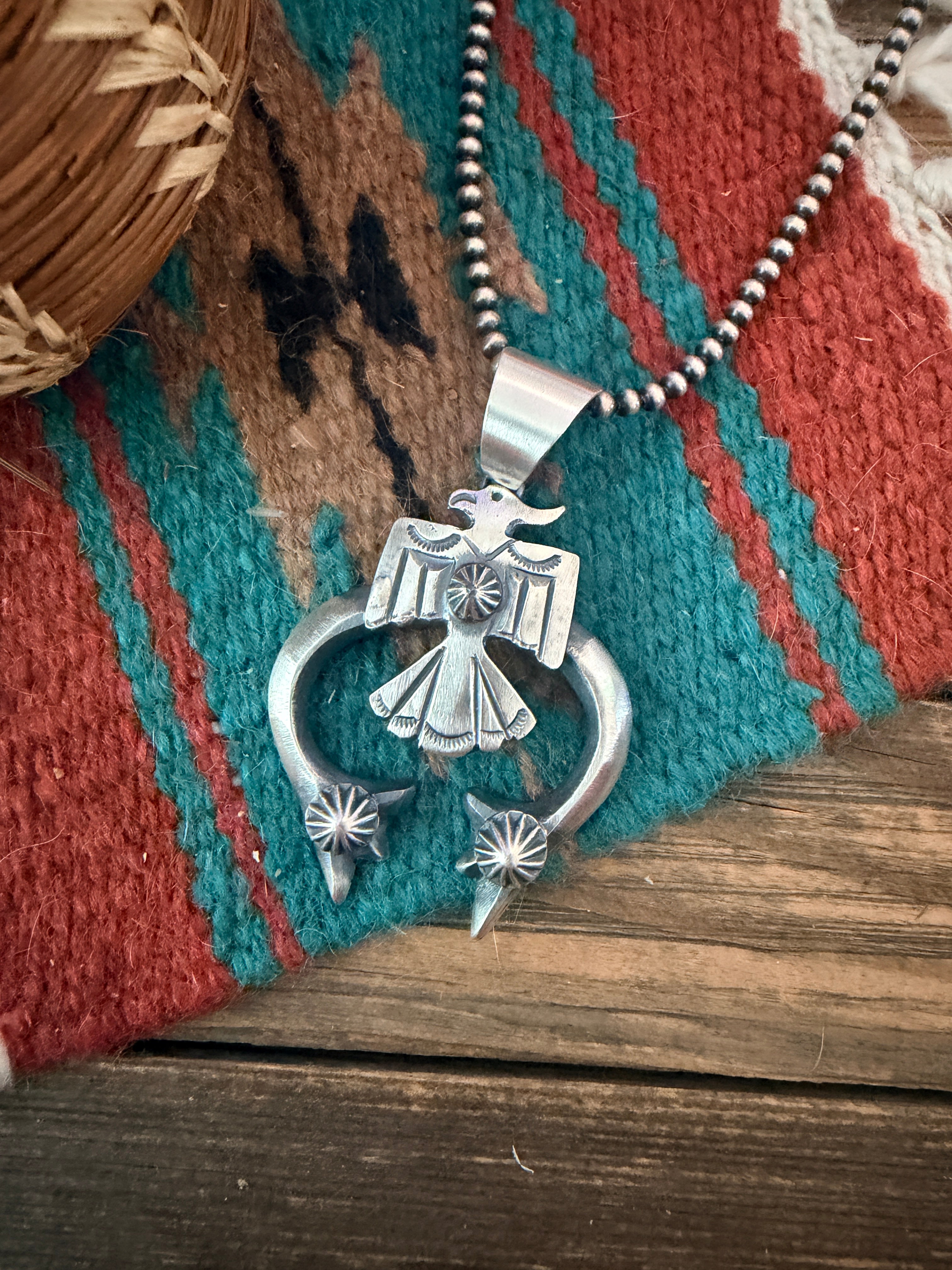 Handcrafted Sterling Silver Thunderbird Naja Pendant by Chimney Butte