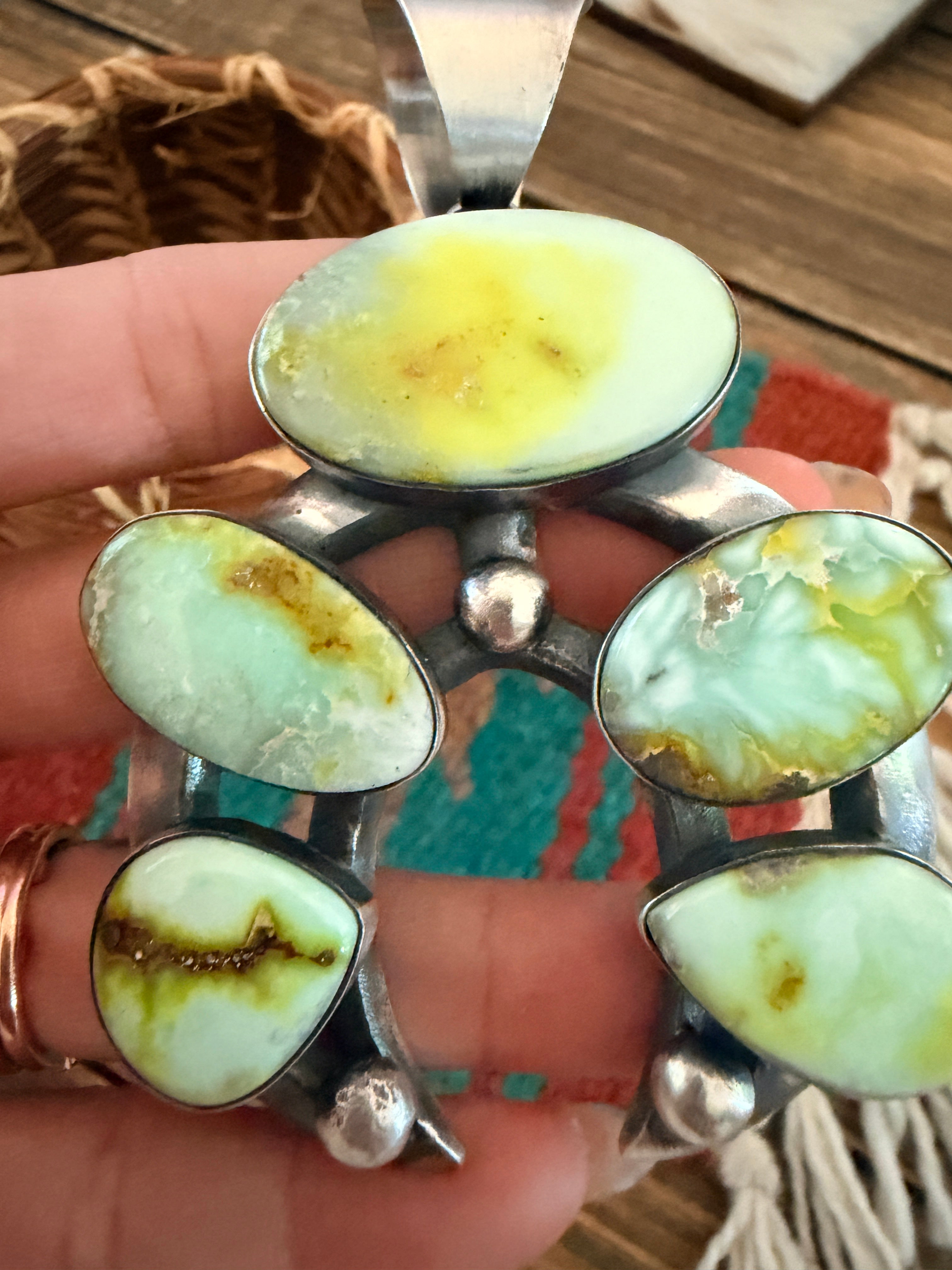 Handcrafted Sterling Silver & Palomino Turquoise Naja Pendant by Chimney Butte
