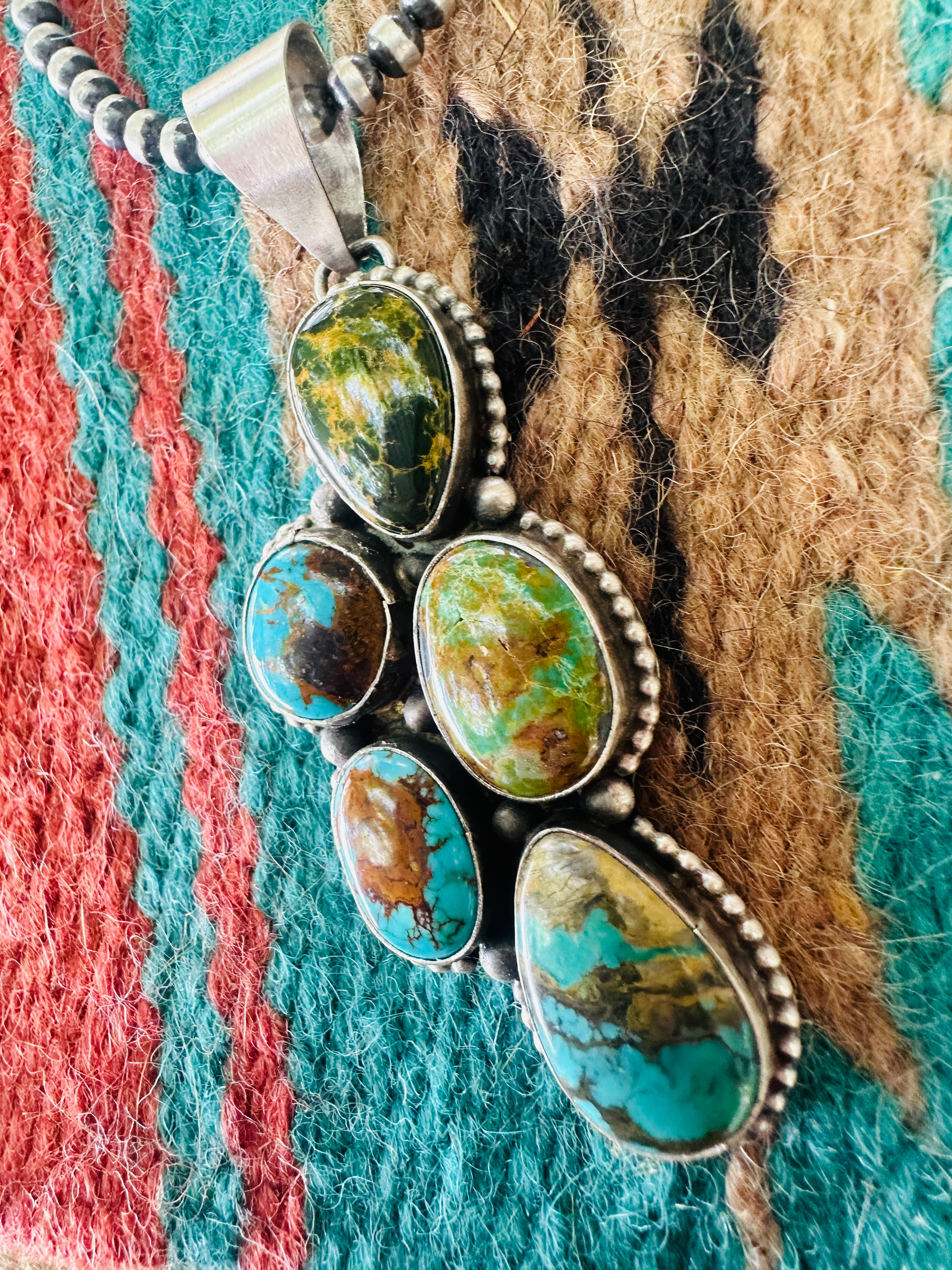 Handcrafted Sterling Silver & Turquoise Cluster Pendant