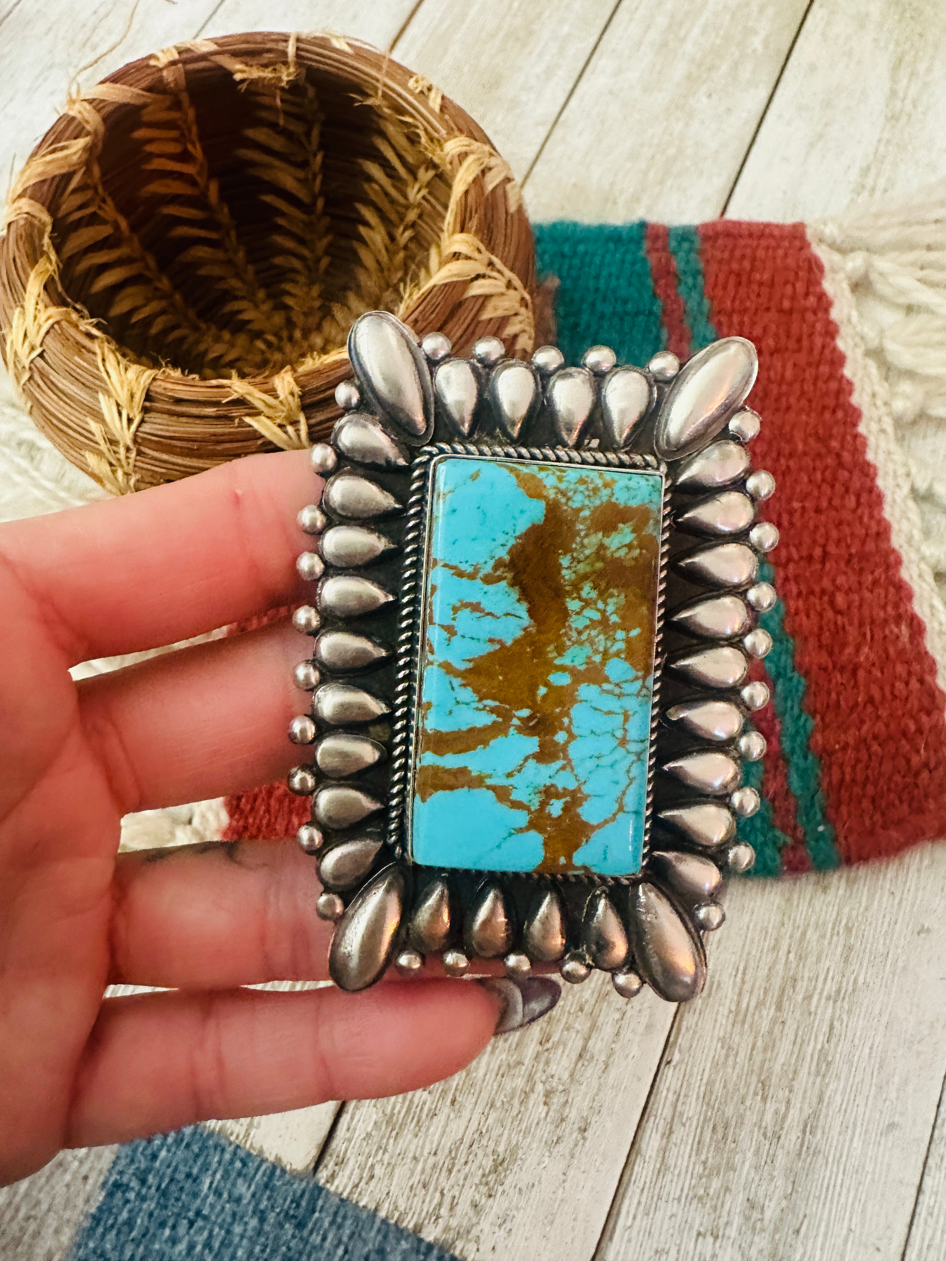 Handcrafted Turquoise &  Sterling Silver Pendant by Marcus Chavez