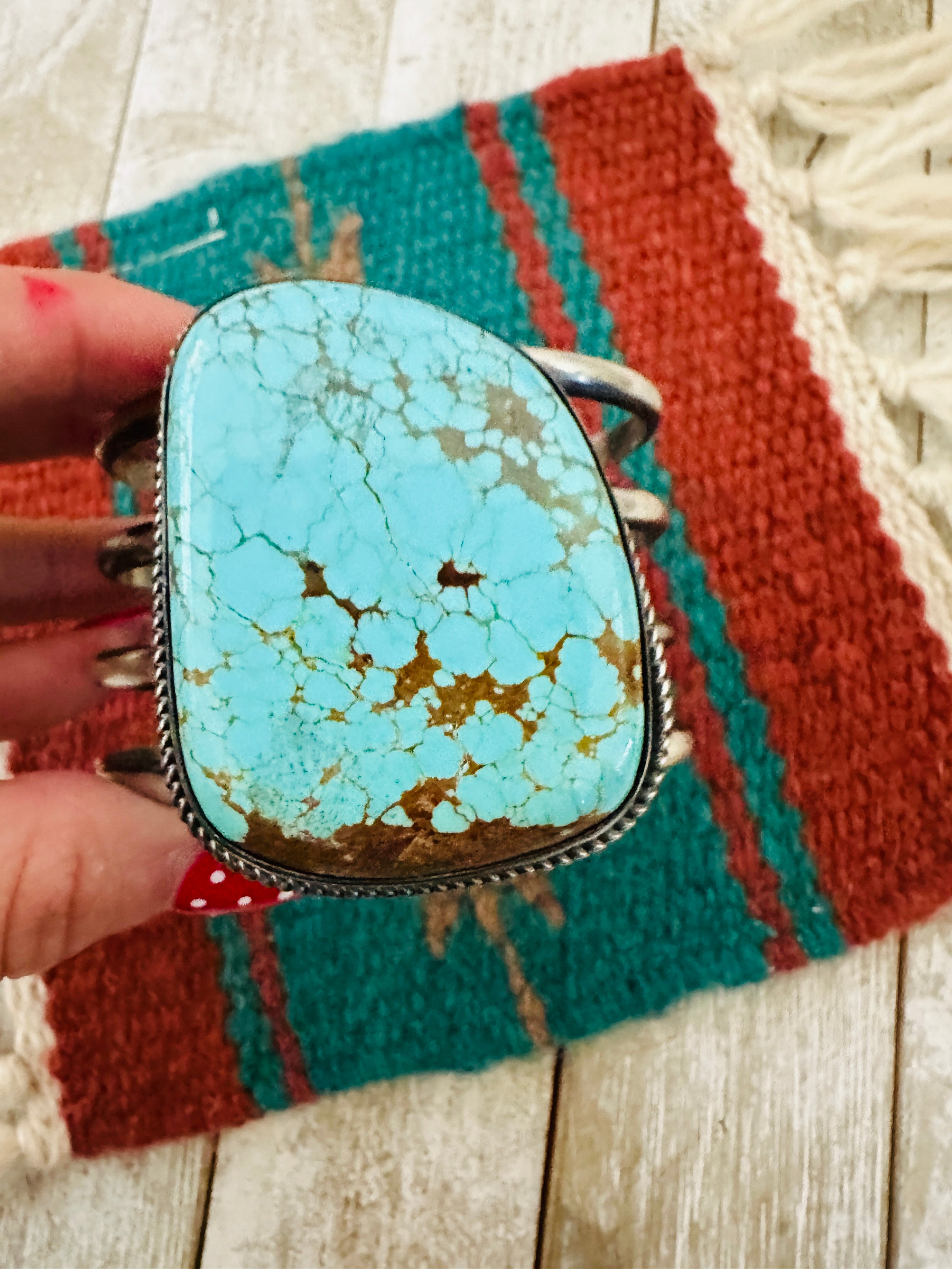 Handcrafted Sterling Silver & Number 8 Turquoise Cuff Bracelet by Chimney Butte