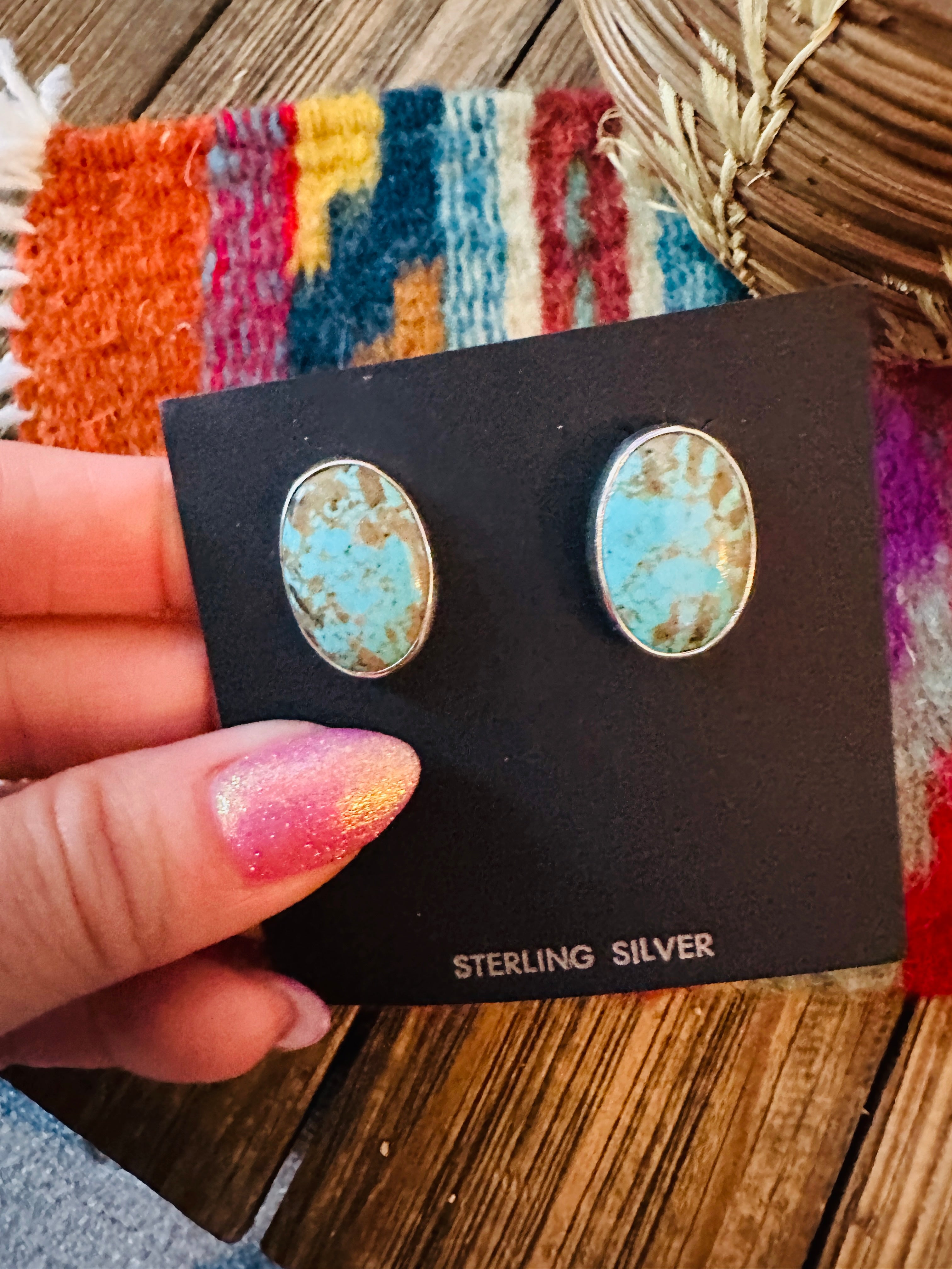 Handcrafted Turquoise & Sterling Silver Post Earrings