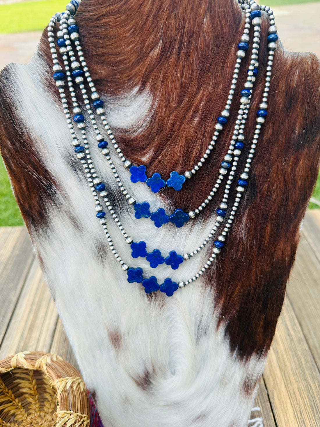Handcrafted Lapis & Sterling Silver Pearl Cross Beaded Necklace