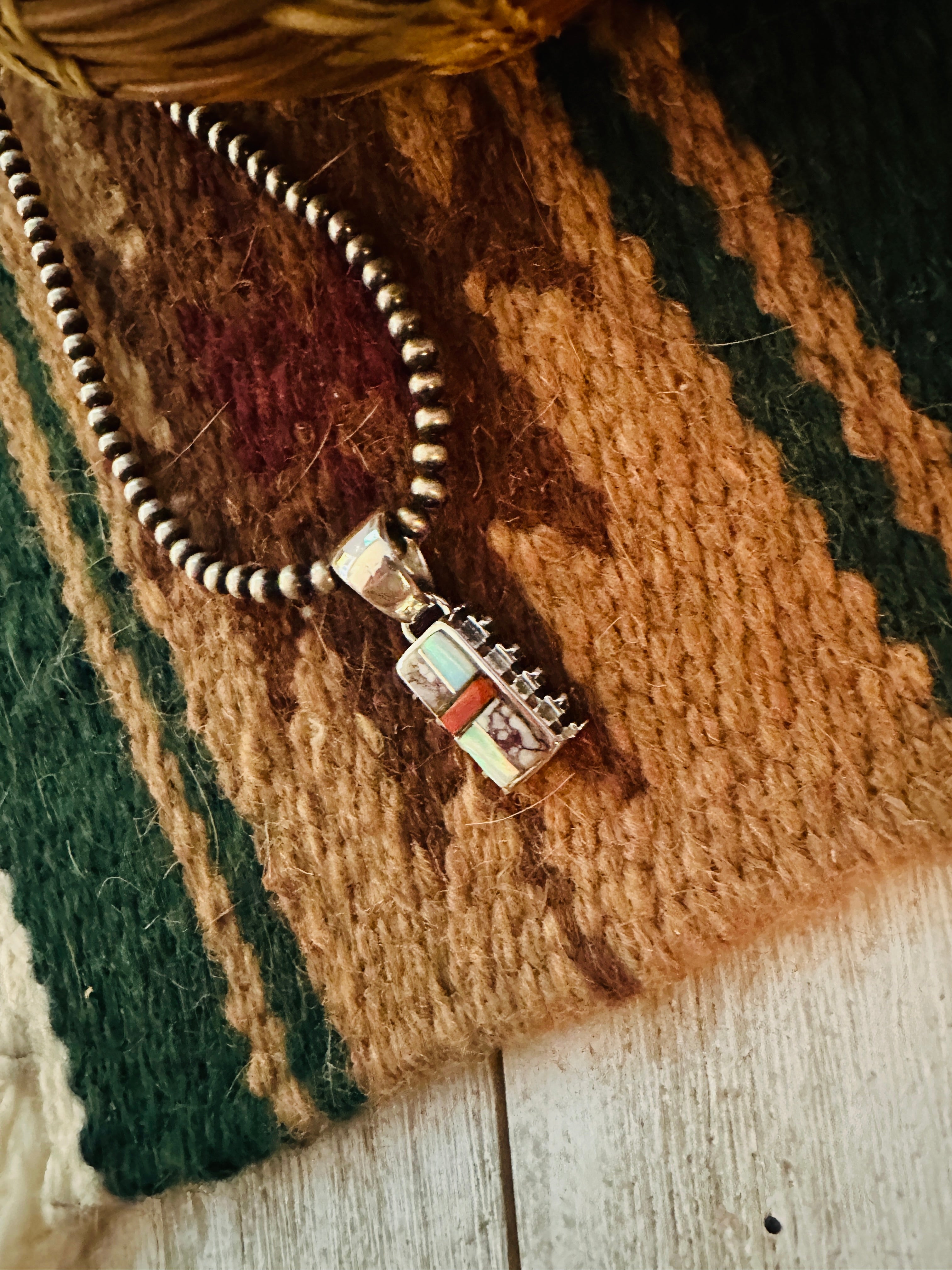 Navajo Multi Stone & Sterling Silver Inlay Pendant