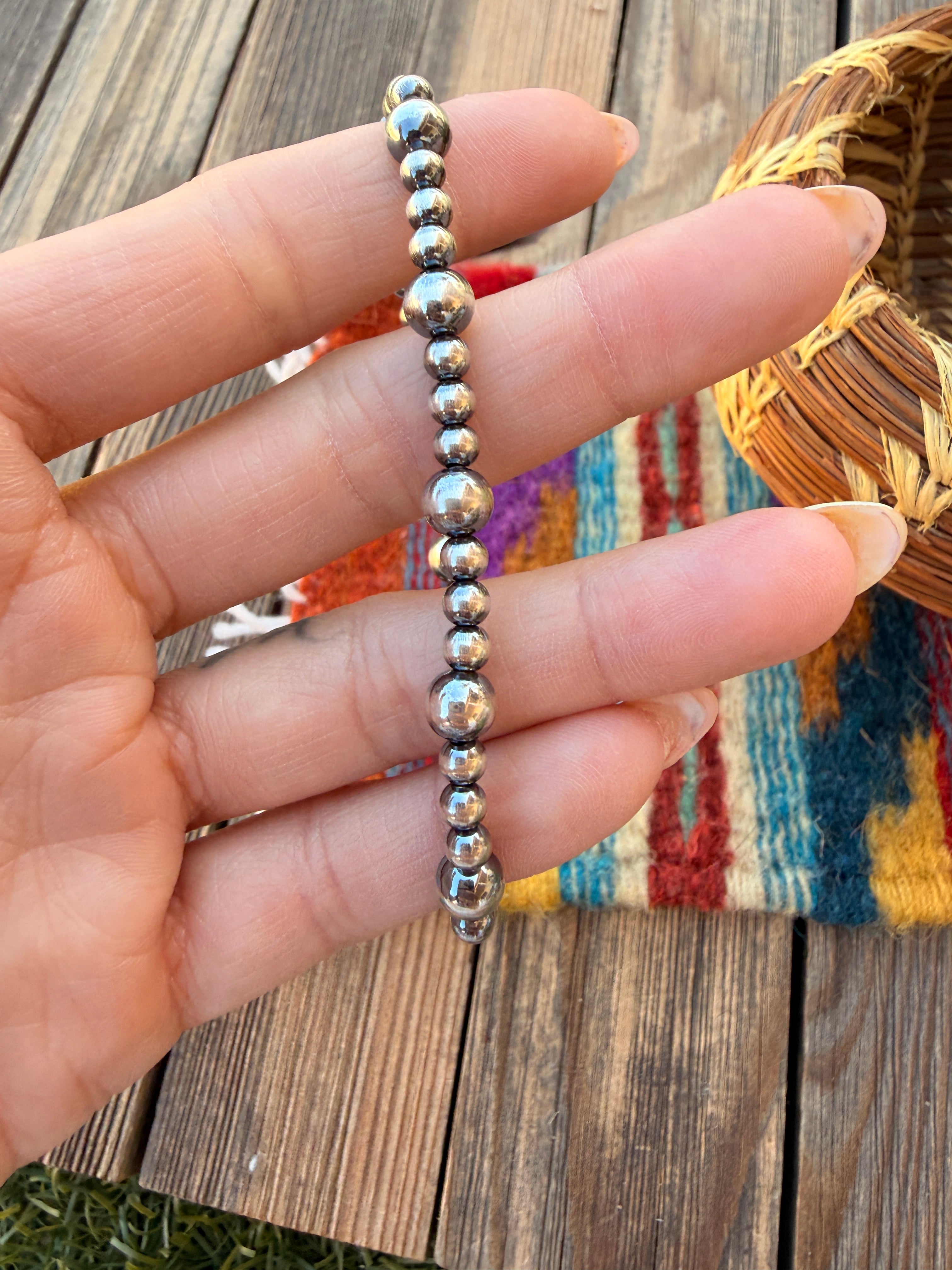 Handcrafted Sterling Silver Pearl Beaded Stretch Bracelet
