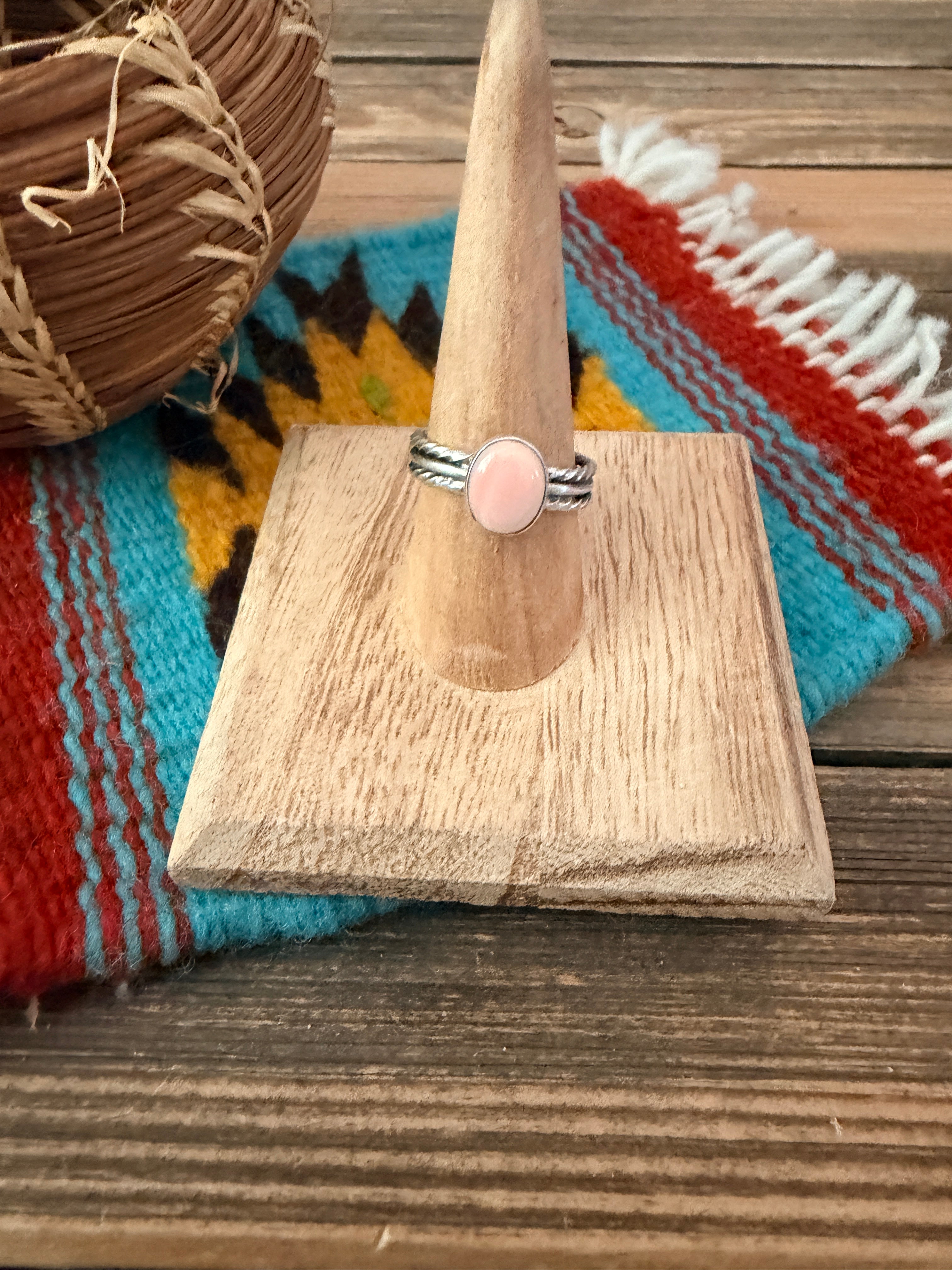 Handcrafted Queen Pink Conch and Sterling Silver Ring size 8