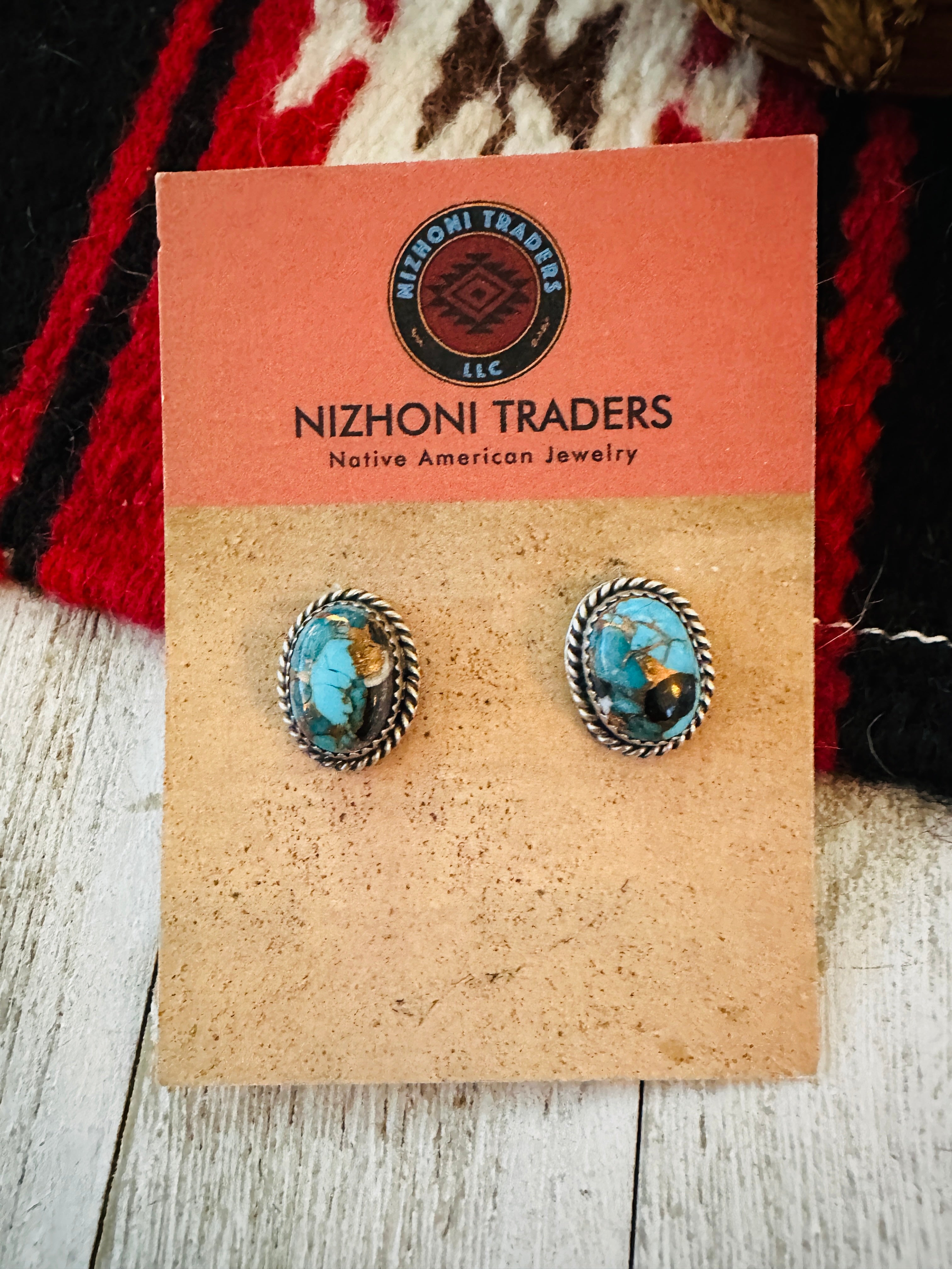 Navajo Sterling Silver & Blue Mojave Stud Earrings