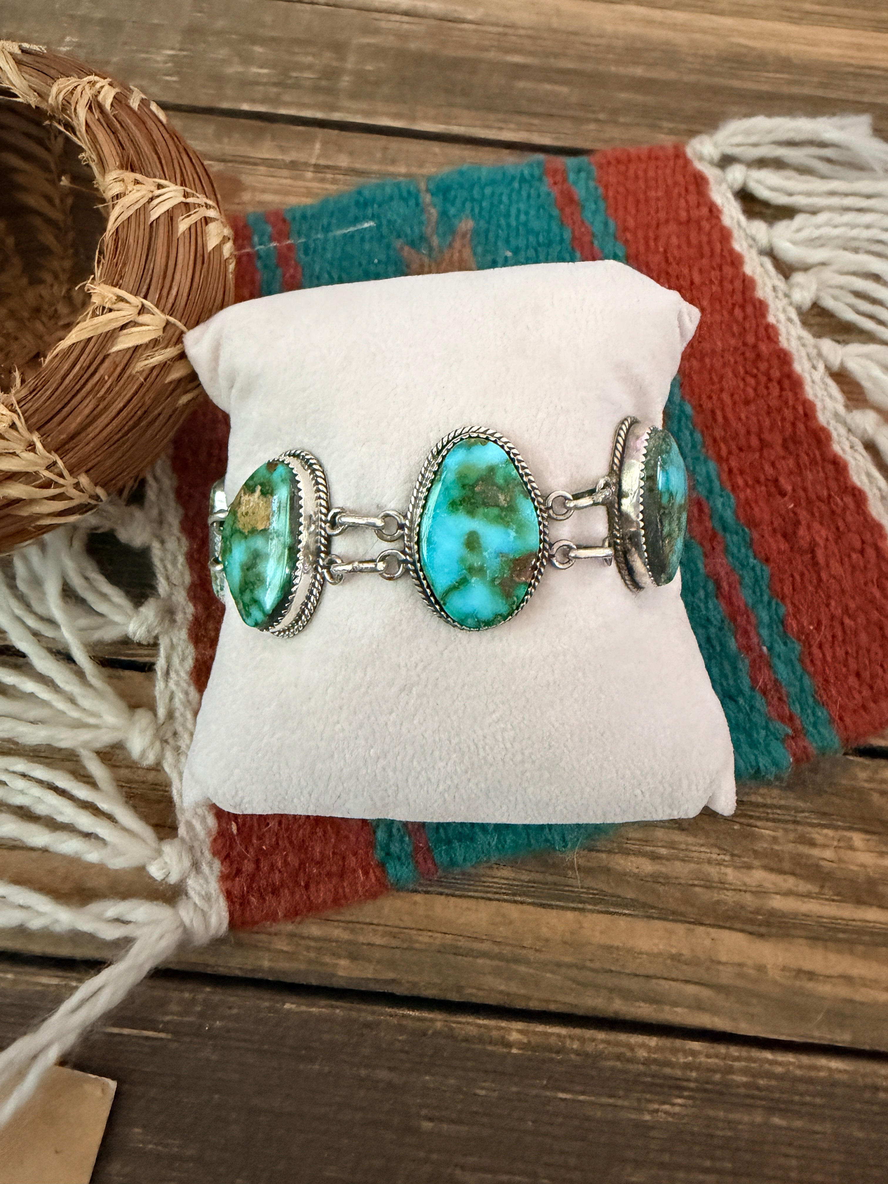Handcrafted Sterling Silver & Sonoran Gold Turquoise Link Bracelet by La Rose Ganadonegro