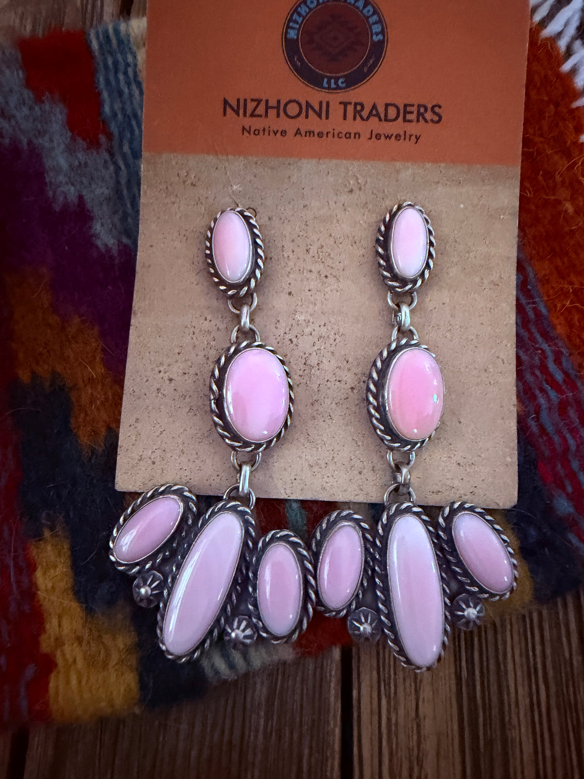 Handcrafted Queen Pink Conch & Sterling Silver Cluster Dangle Earrings