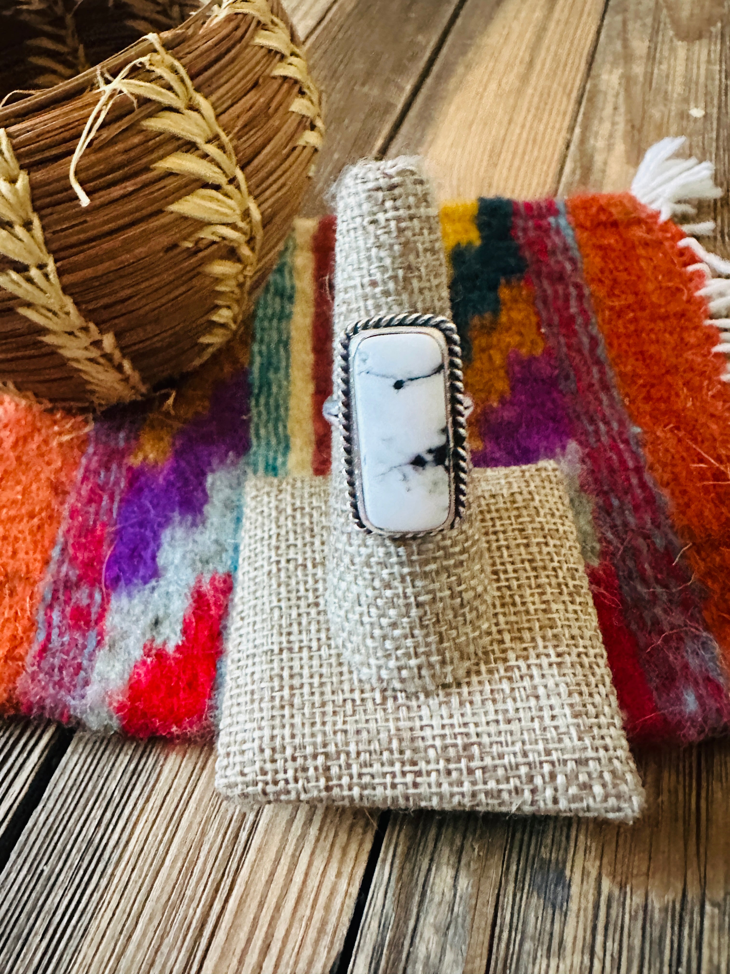 Handcrafted White Buffalo & Sterling Silver Ring Size 6.75