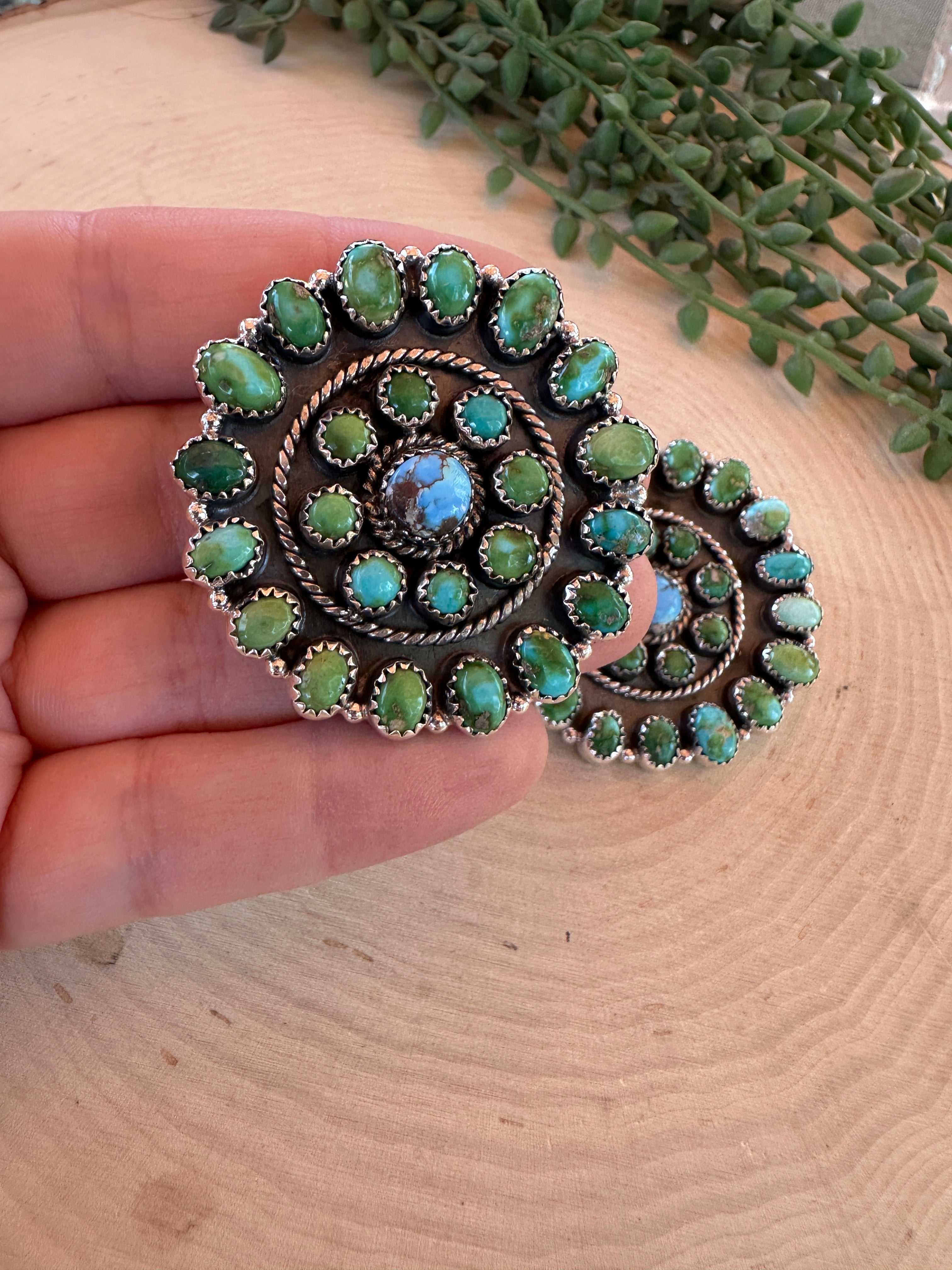 Handmade Golden Hills Turquoise, Sonoran Mountain Turquoise & Sterling Silver Cluster Post Earrings