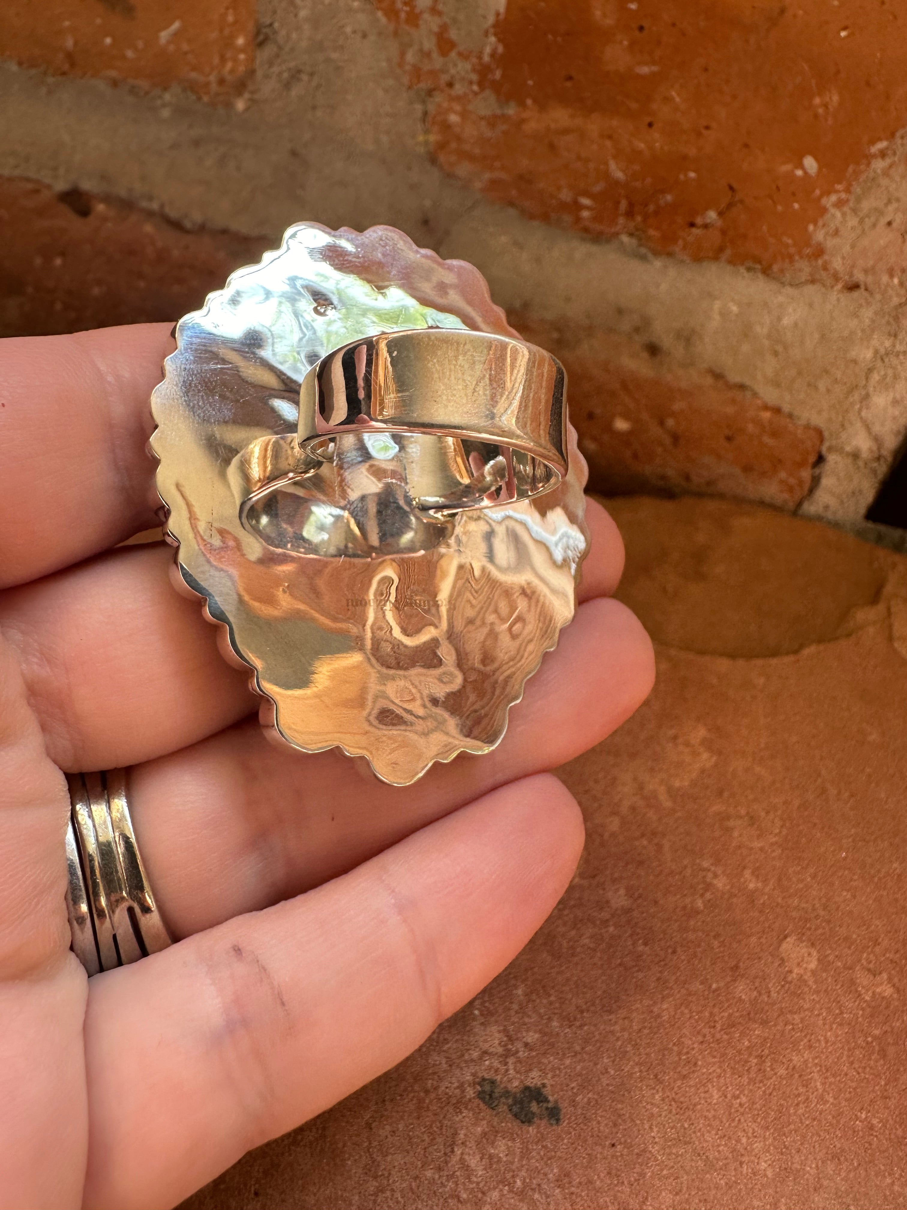 Beautiful Handmade Opal Fire Opal And Sterling Silver Adjustable Rin