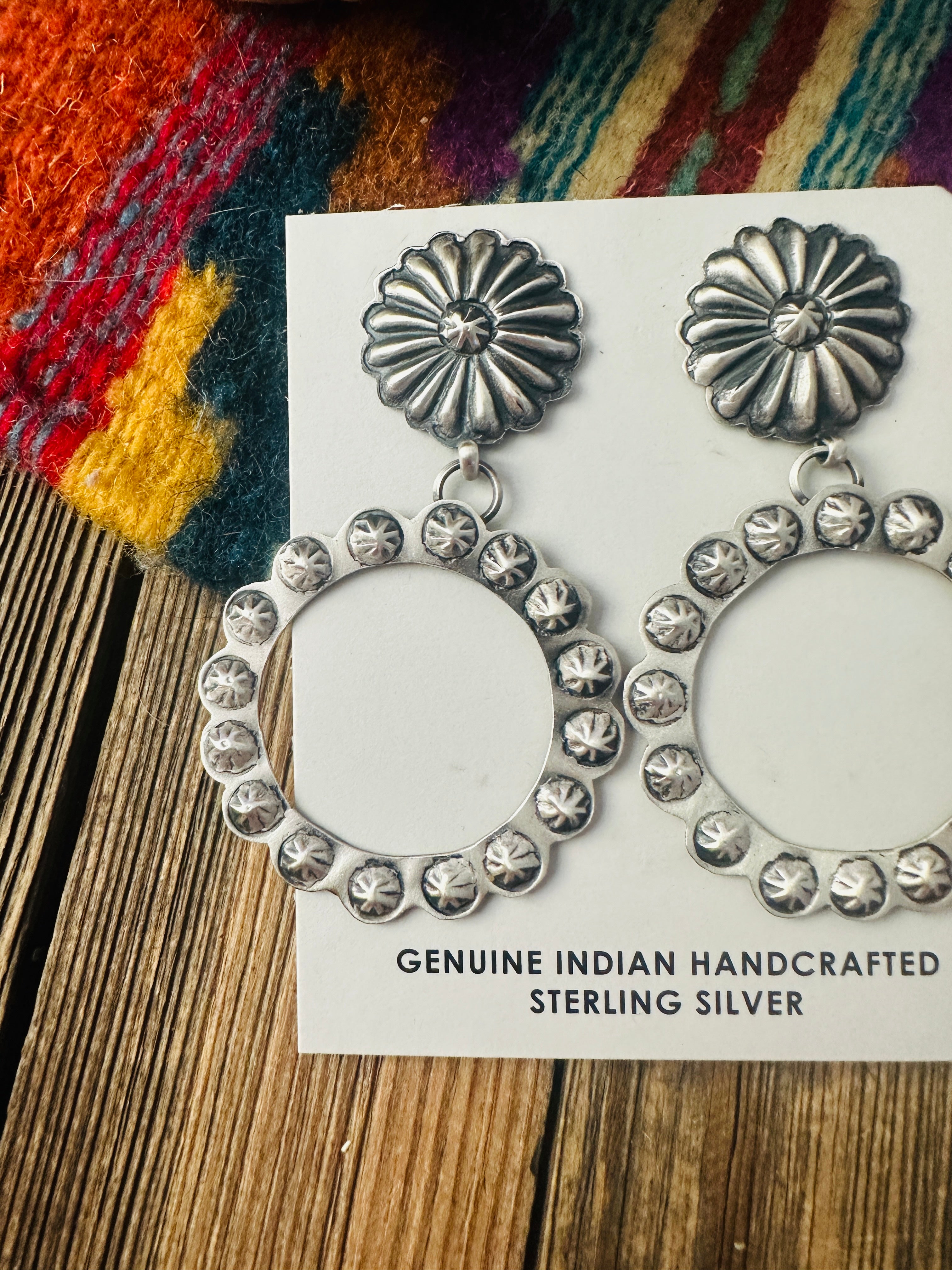 Handcrafted Sterling Silver Concho Dangle Earrings by Eugene Charley