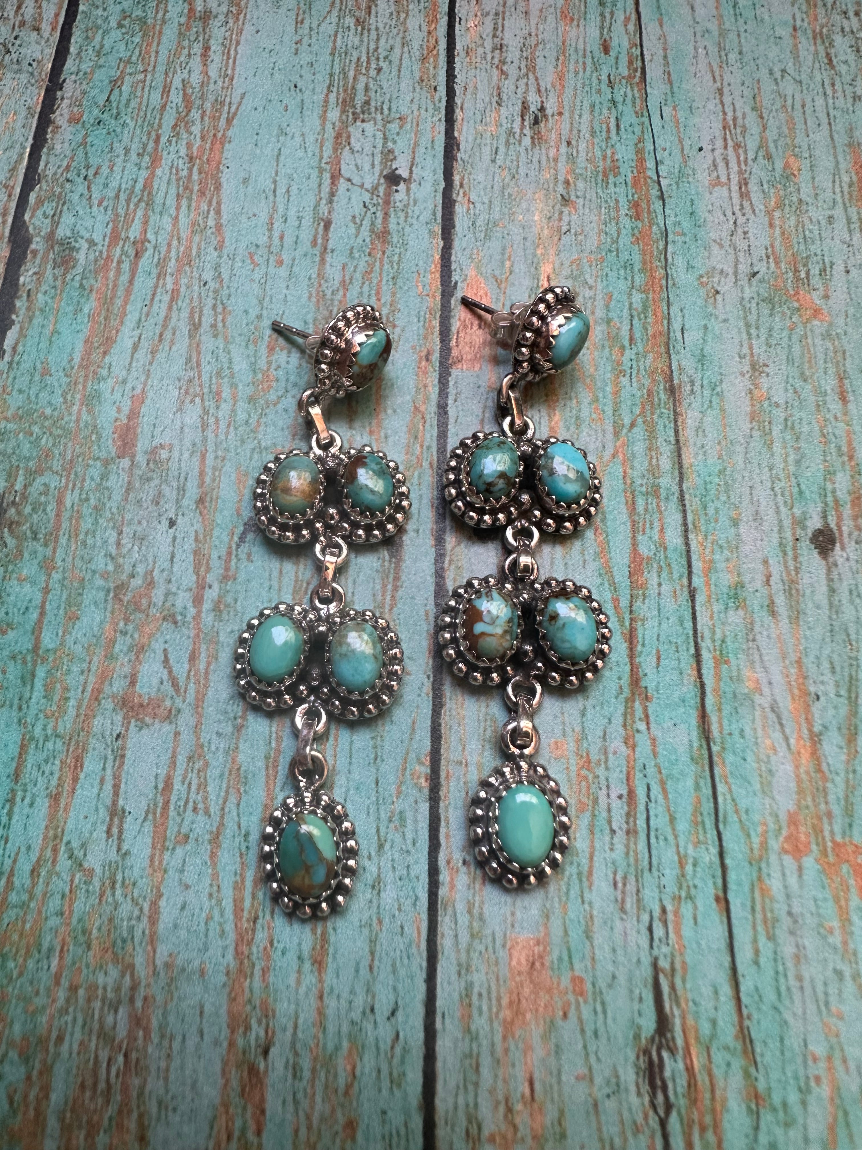 Handmade Natural Turquoise and Sterling Silver Dangle Earrings