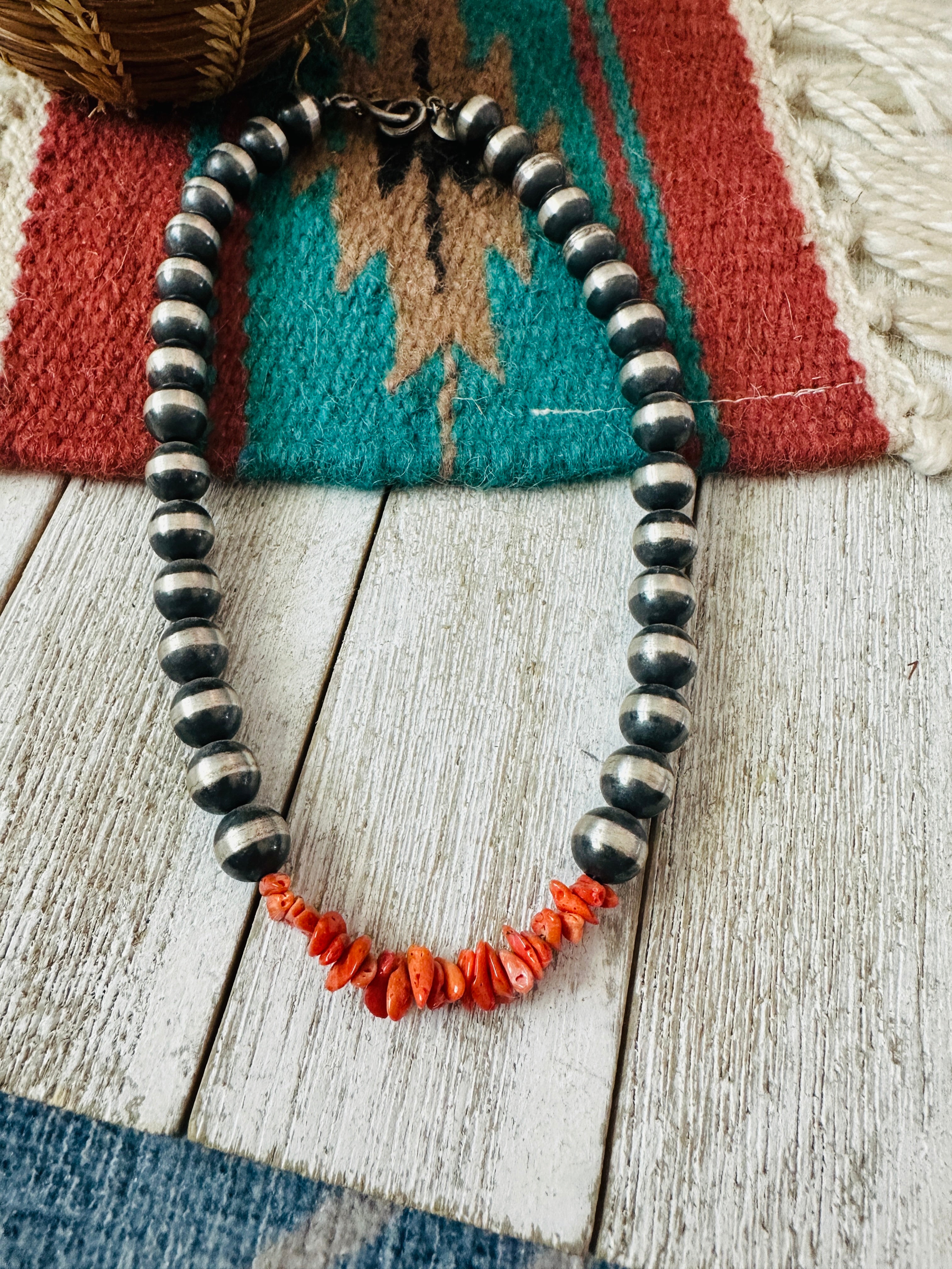 Handcrafted Sterling Silver Pearl & Spiny Beaded Necklace