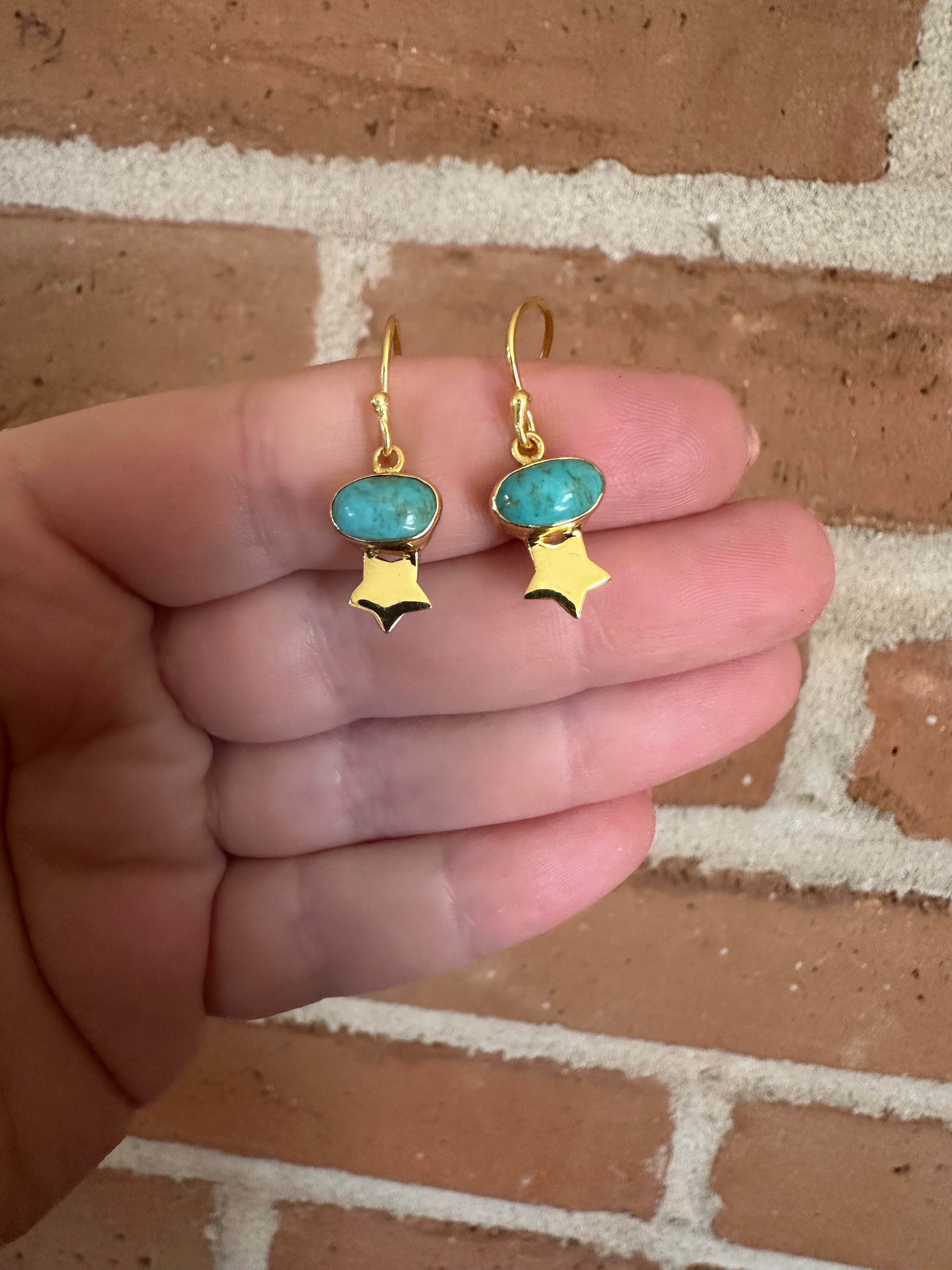 “The Golden Collection” Natural Turquoise Handmade 14k Gold Plated Star Earrings