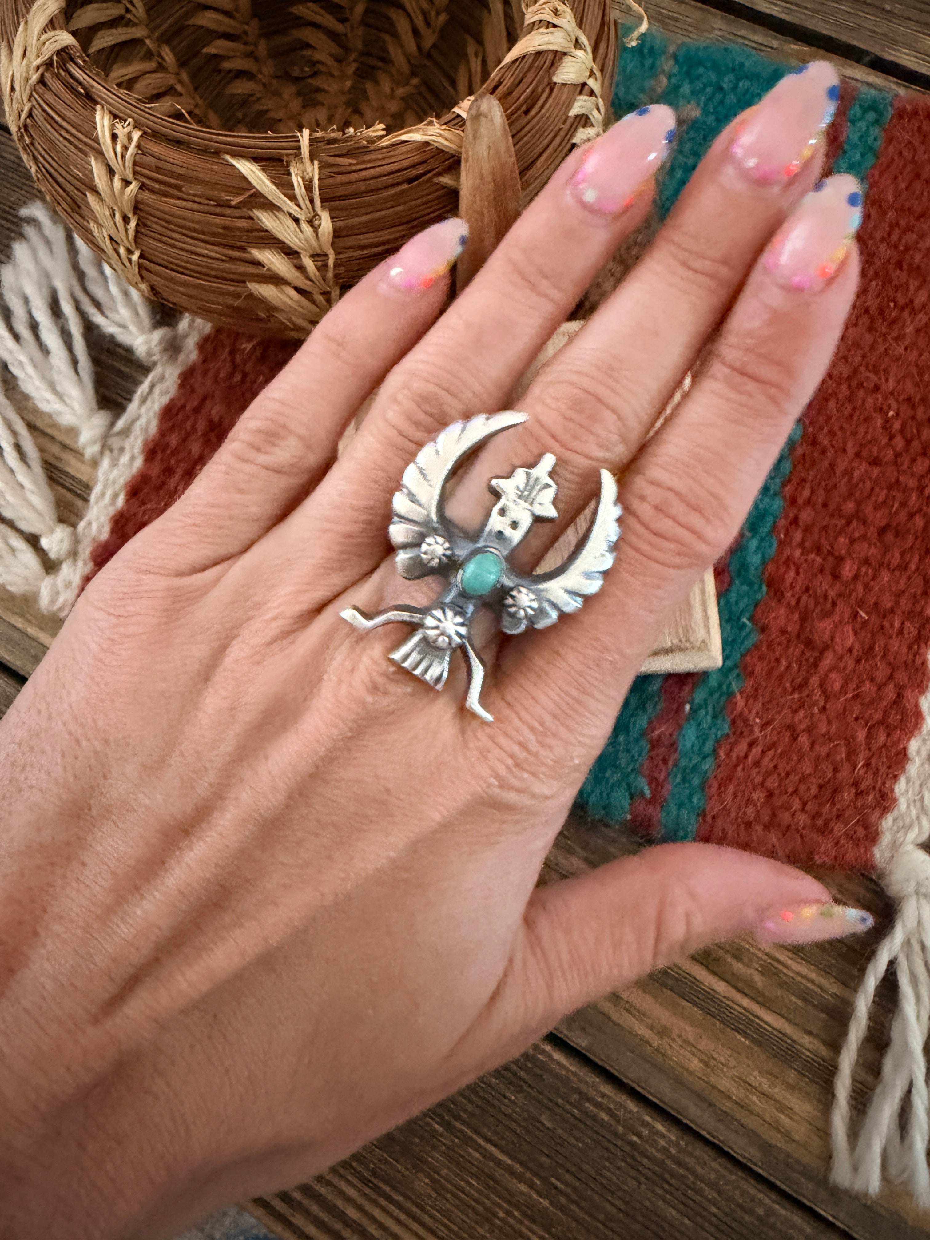 Handcrafted Turquoise and Sterling Silver Knifewing Ring size 8.5 by Chimney Butte