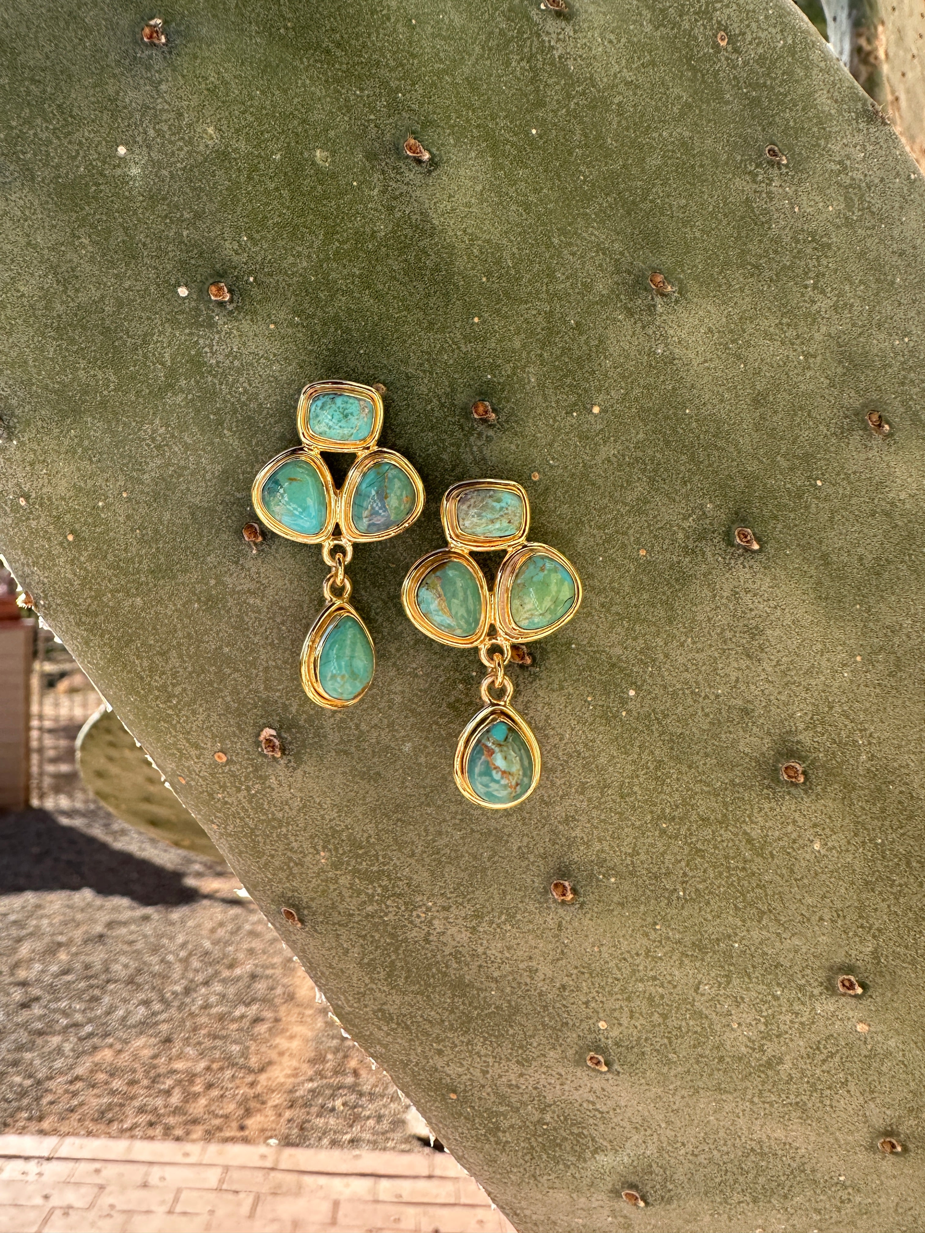 “The Golden Collection”  RODEO QUEEN Handmade Gold Plated Sterling Silver & Natural Turquoise Earrings