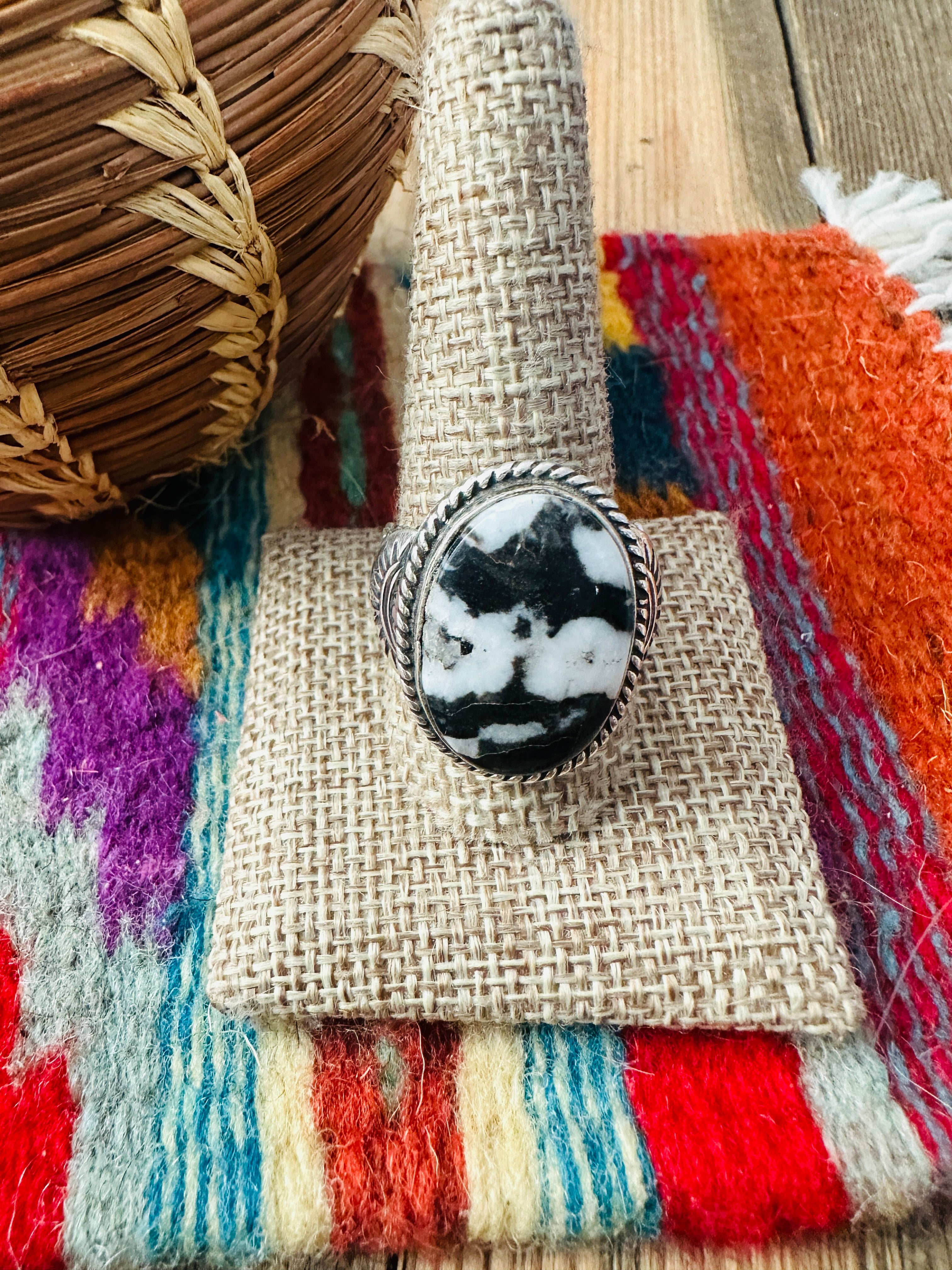 Handcrafted White Buffalo & Sterling Silver Ring Size 11 by Russell Sam