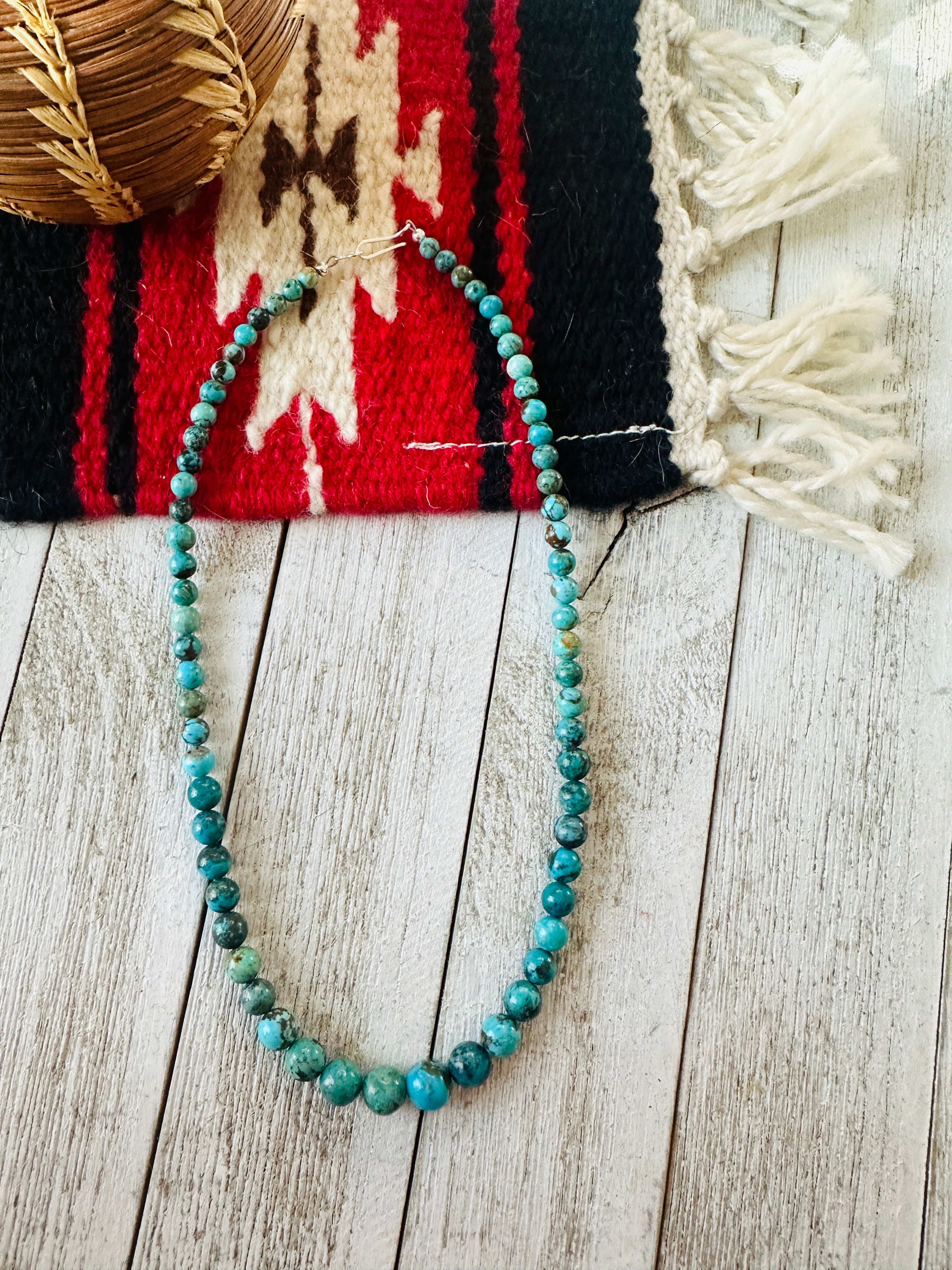 Navajo Turquoise and Sterling Silver Beaded Necklace 18”