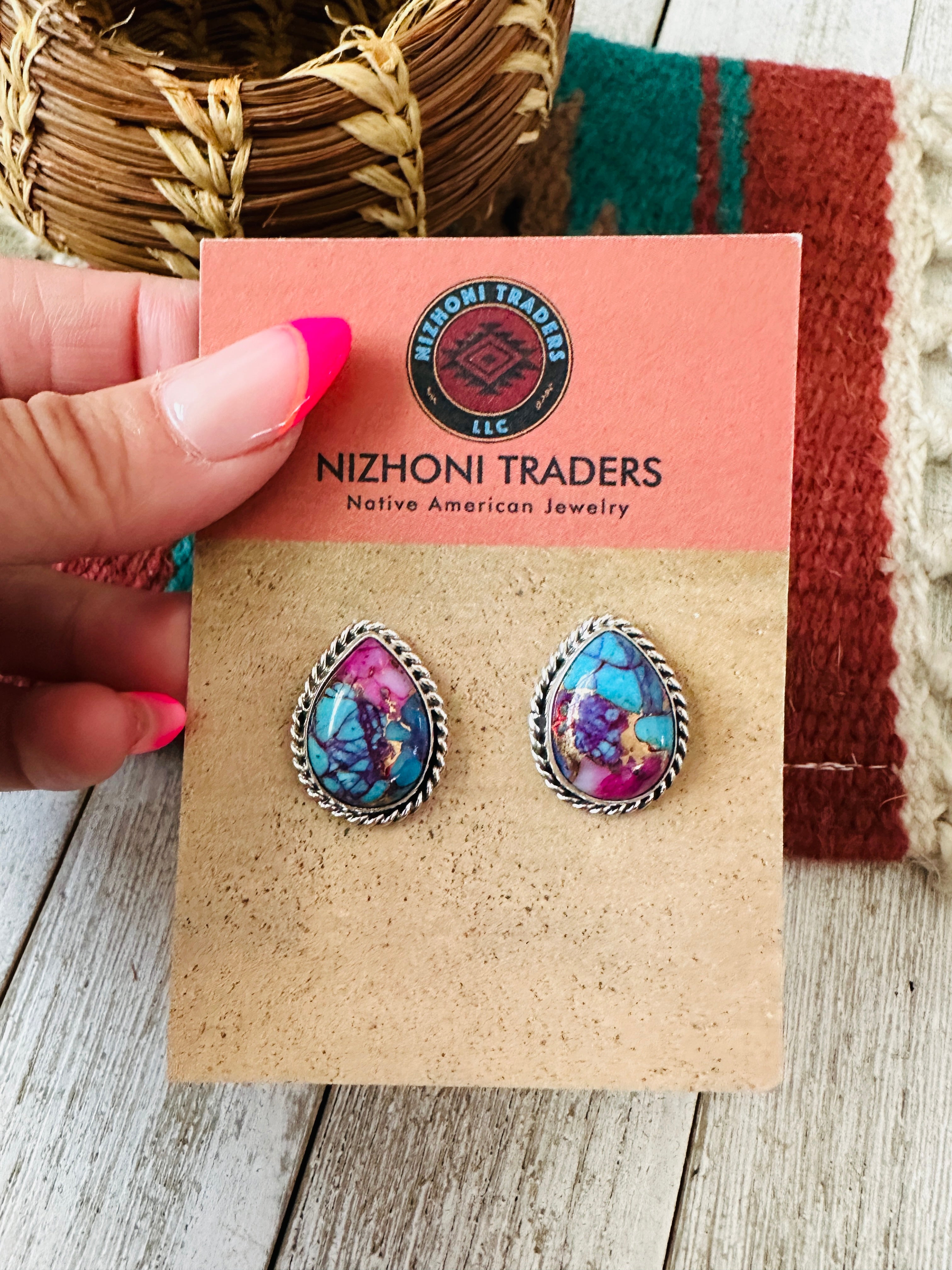 Handcrafted Pink Dream Mojave and Sterling Silver Teardrop Post Earrings