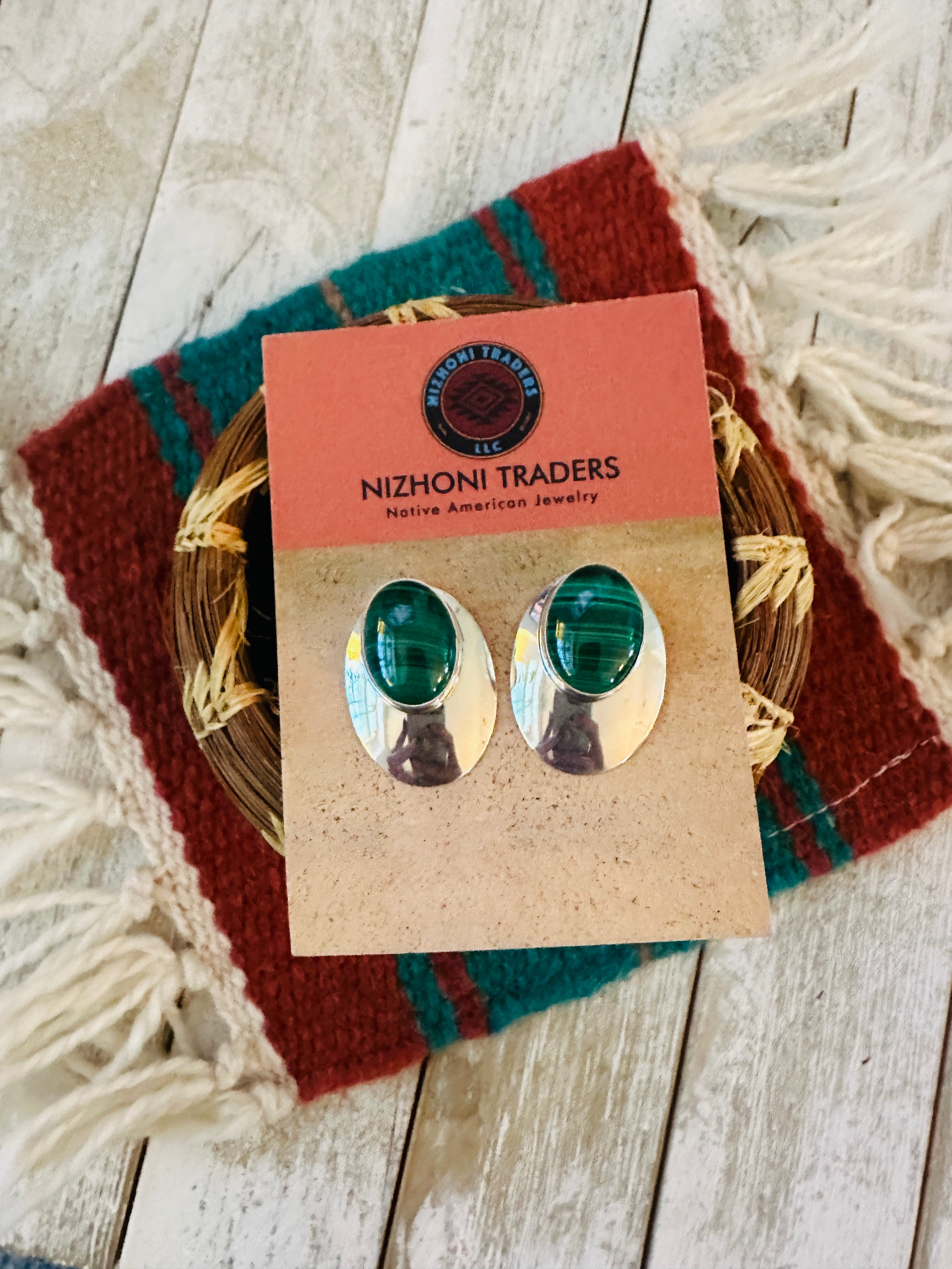 Handcrafted Malachite & Sterling Silver Post Earrings