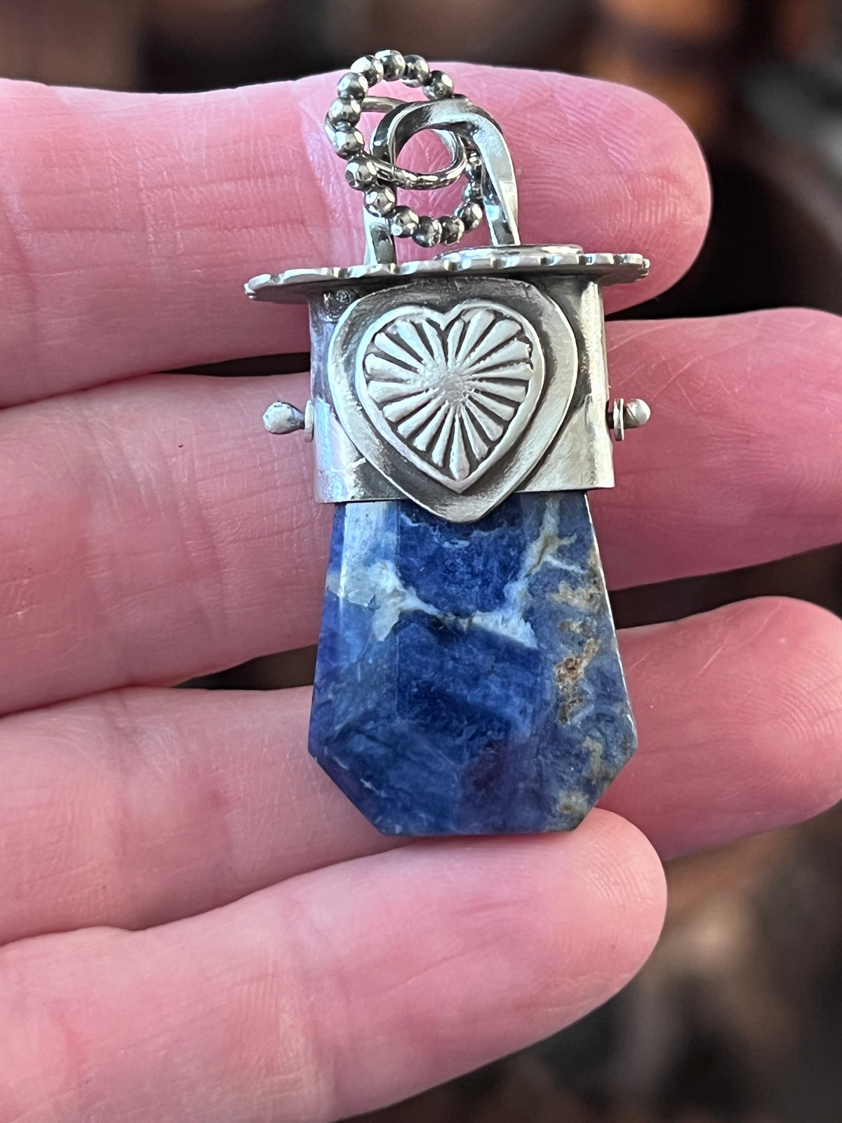 Tularosa Sterling Silver Gem Collector 30” + 2” Beaded Necklace w/ Faceted Sodalite Pendant