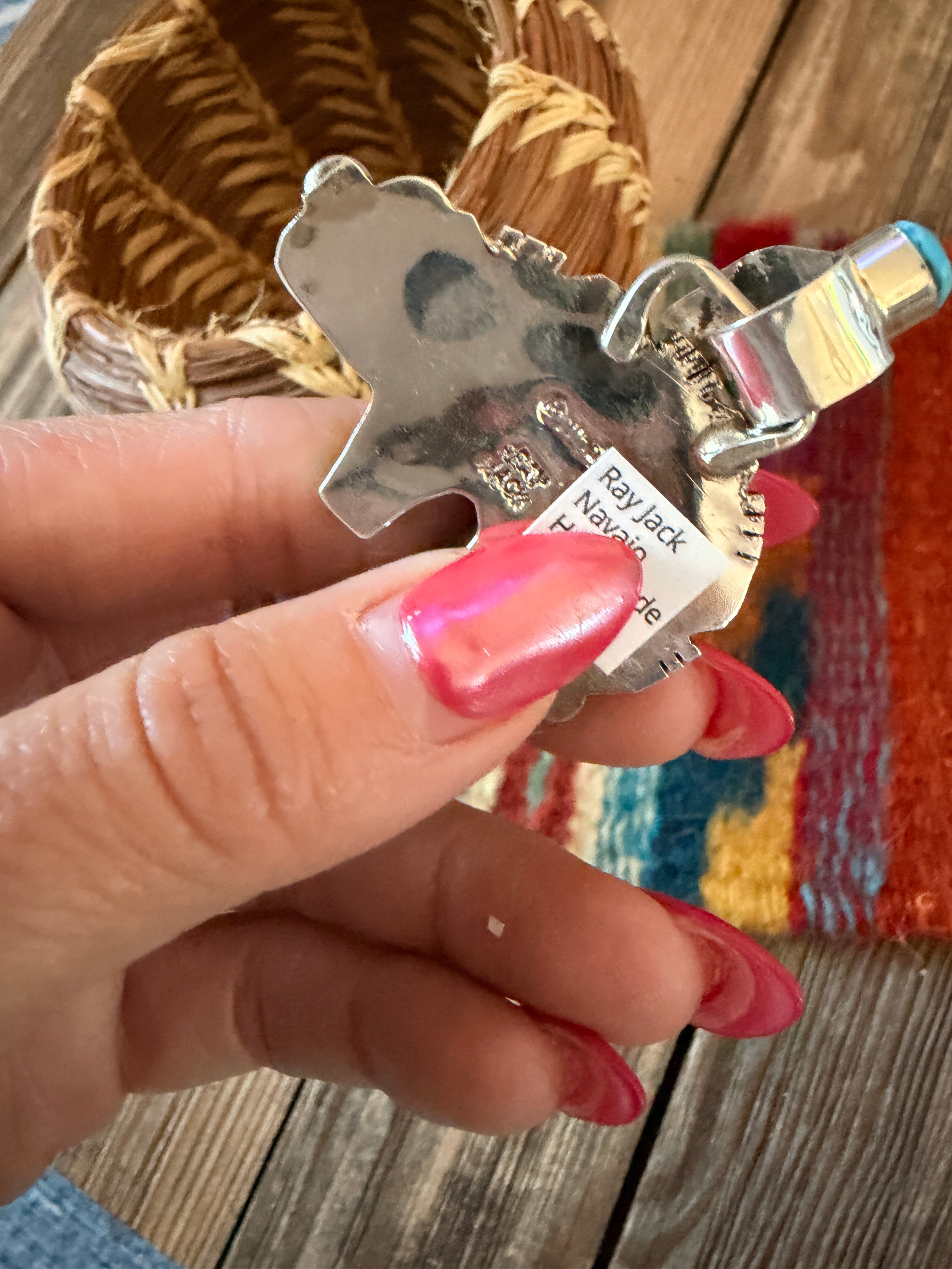 Handcrafted Sterling Silver and Multi Stone Inlay Bear Pendant by Ray Jack