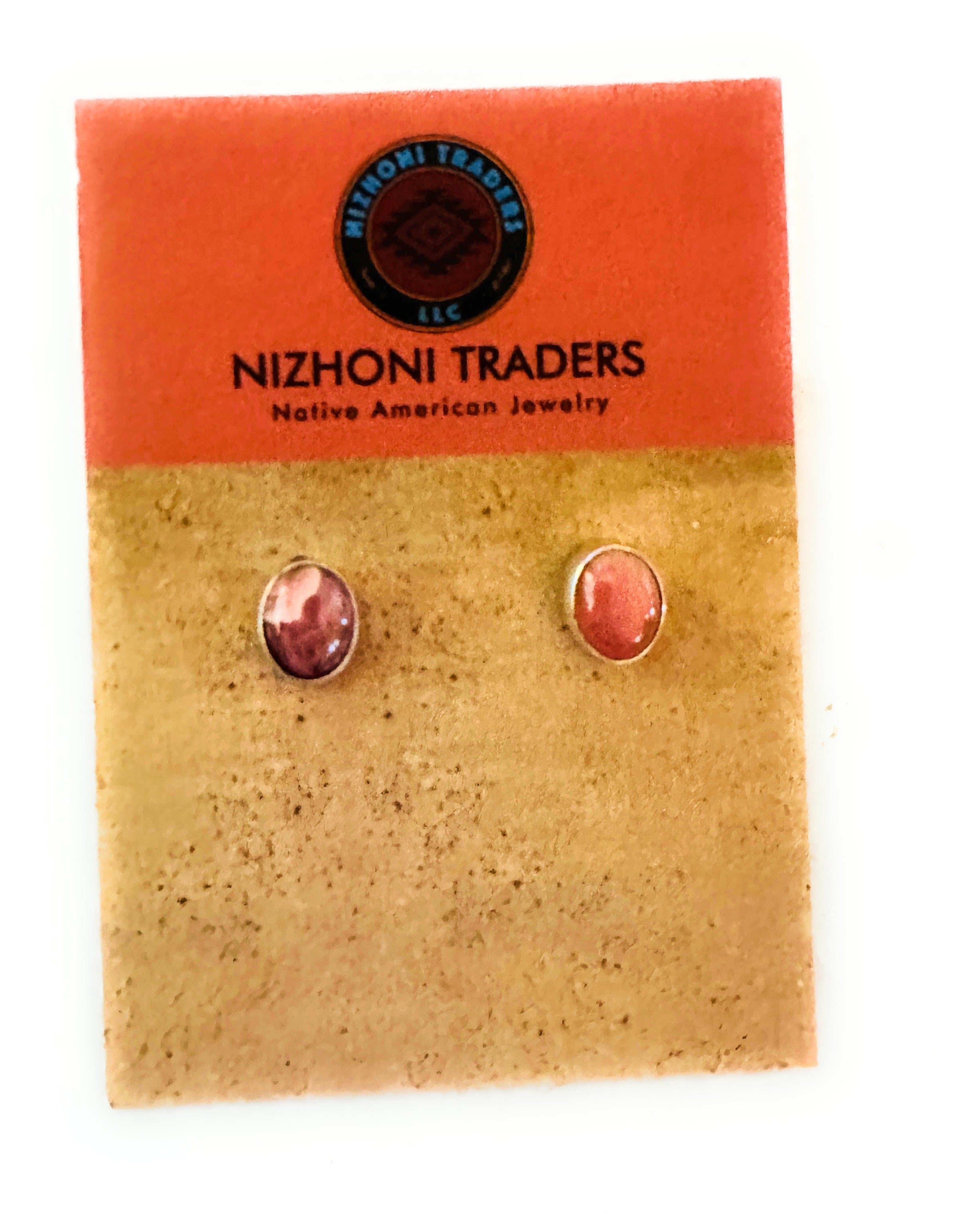 Navajo Rhodochrosite and Sterling Silver Stud Earrings