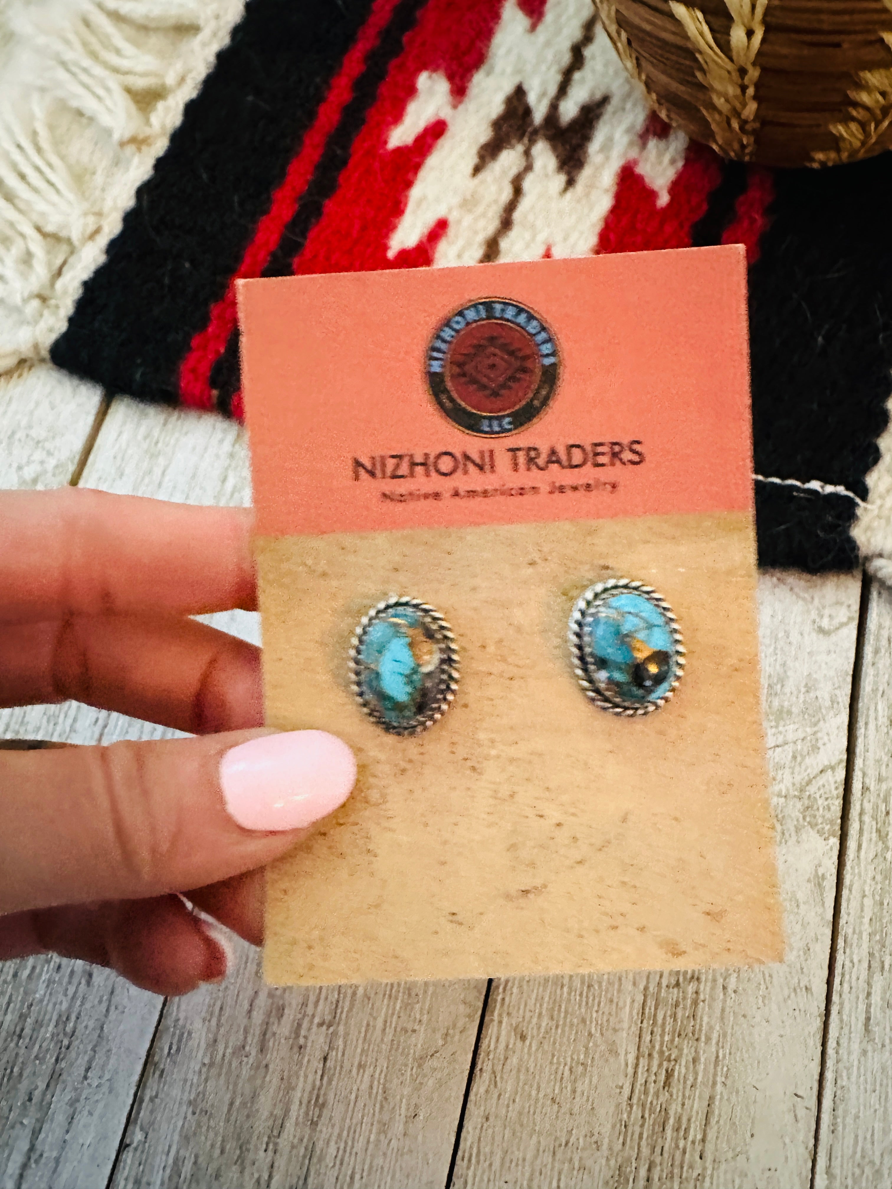 Handcrafted Sterling Silver & Blue Mojave Stud Earrings