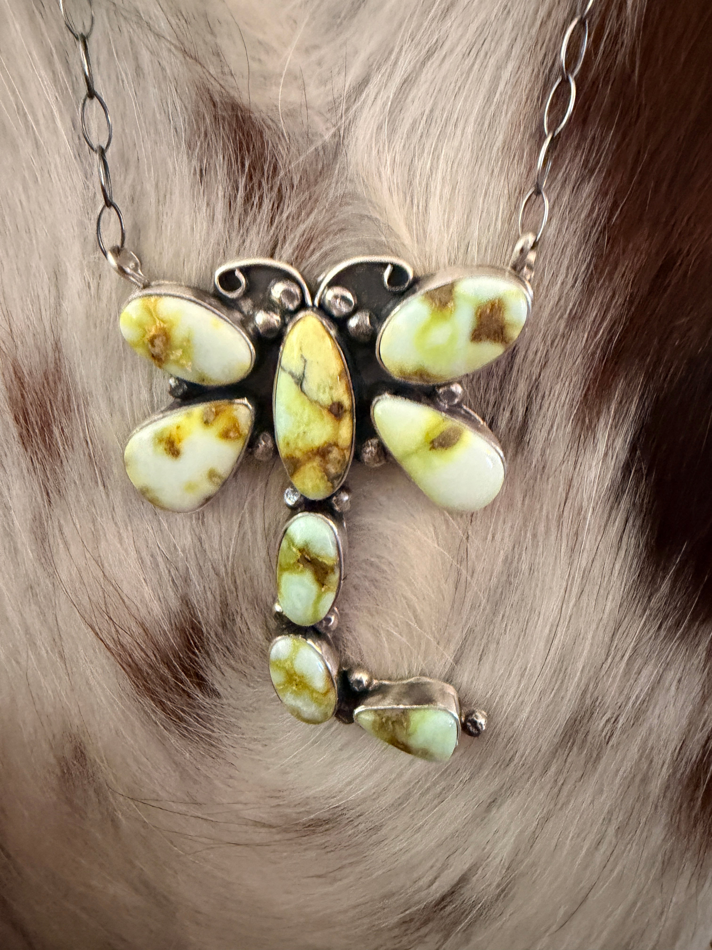 Handcrafted Palomino Turquoise & Sterling Silver Dragonfly Necklace by Juanita McDonald