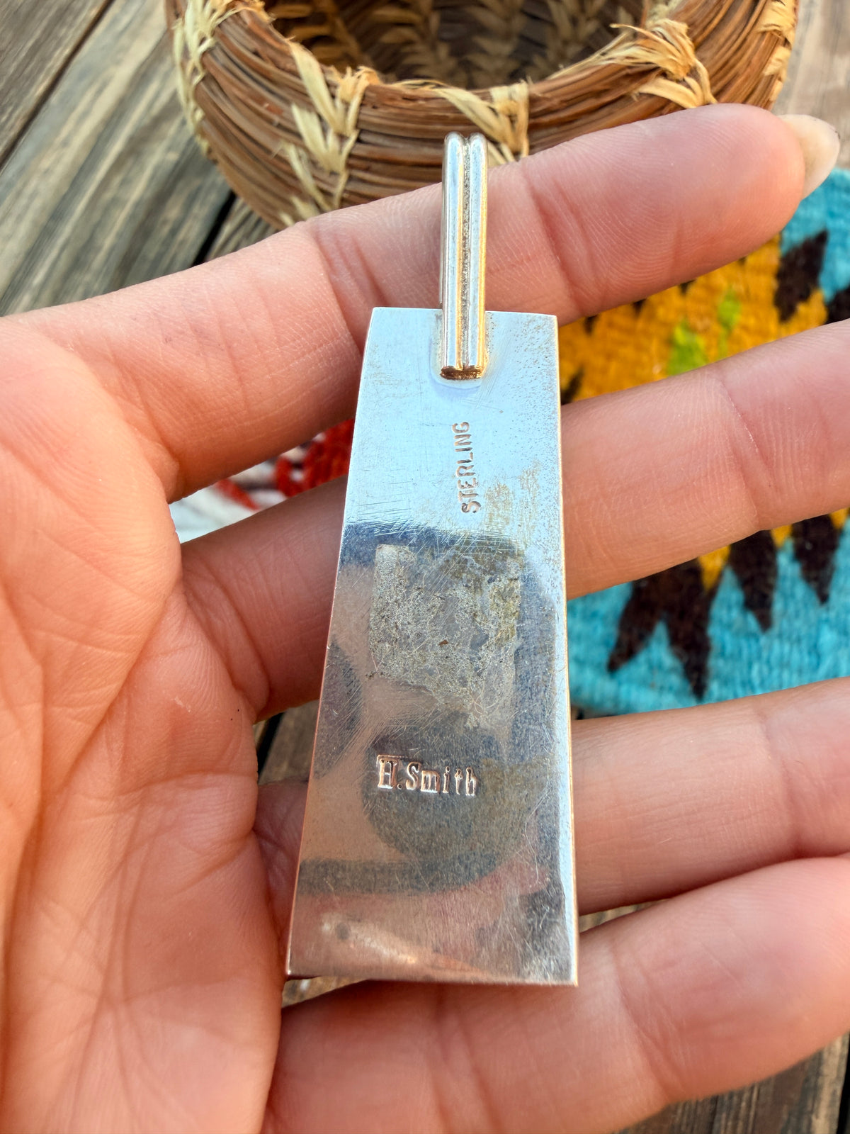Handcrafted Old Pawn Sterling Silver and Multi Stone Inlay Pendant by Harold Smith