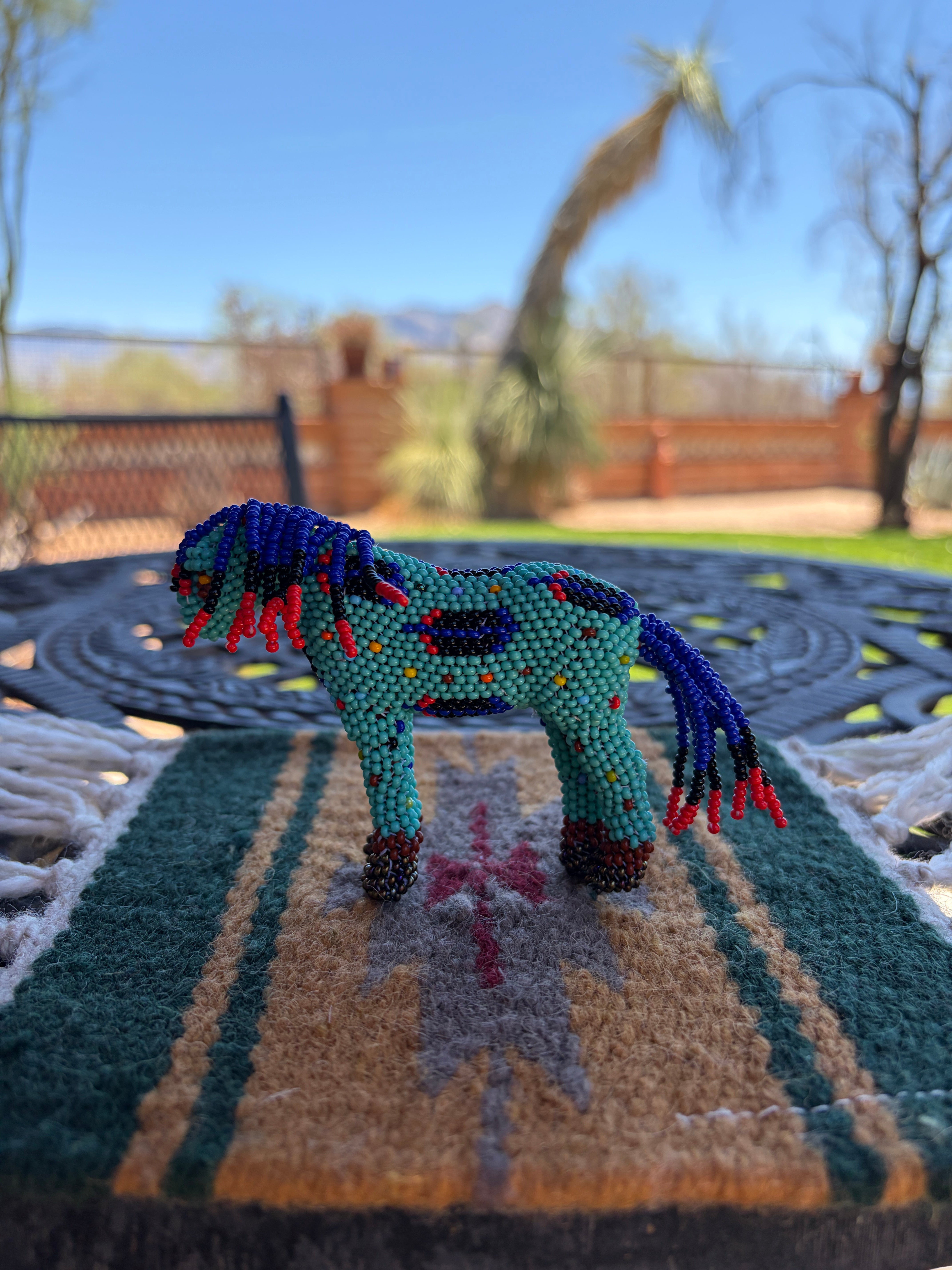 Handmade Peyote Stitched Horse Figurine- Turquoise 13
