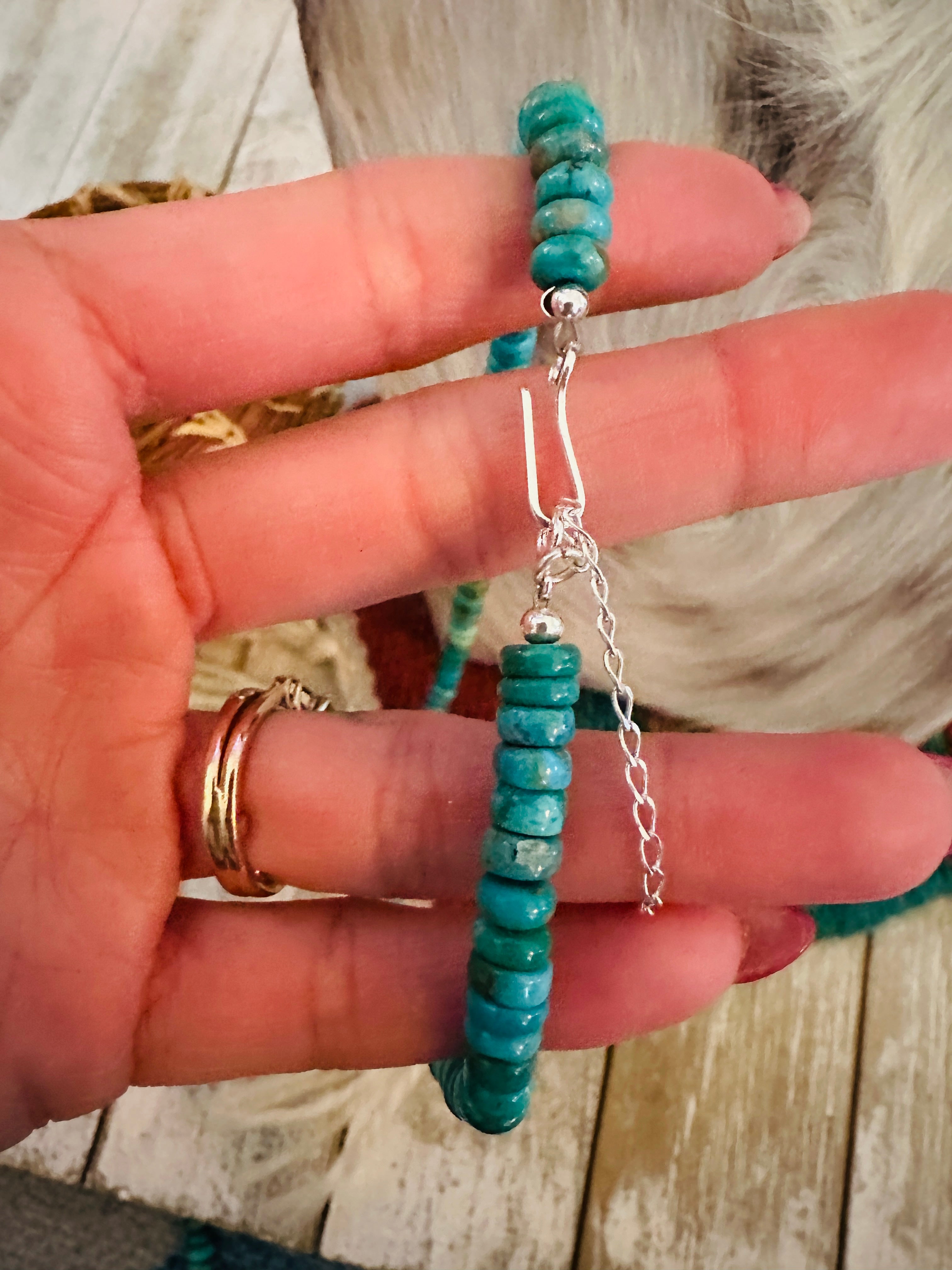 Handcrafted Turquoise & Sterling Silver Beaded Necklace 16”