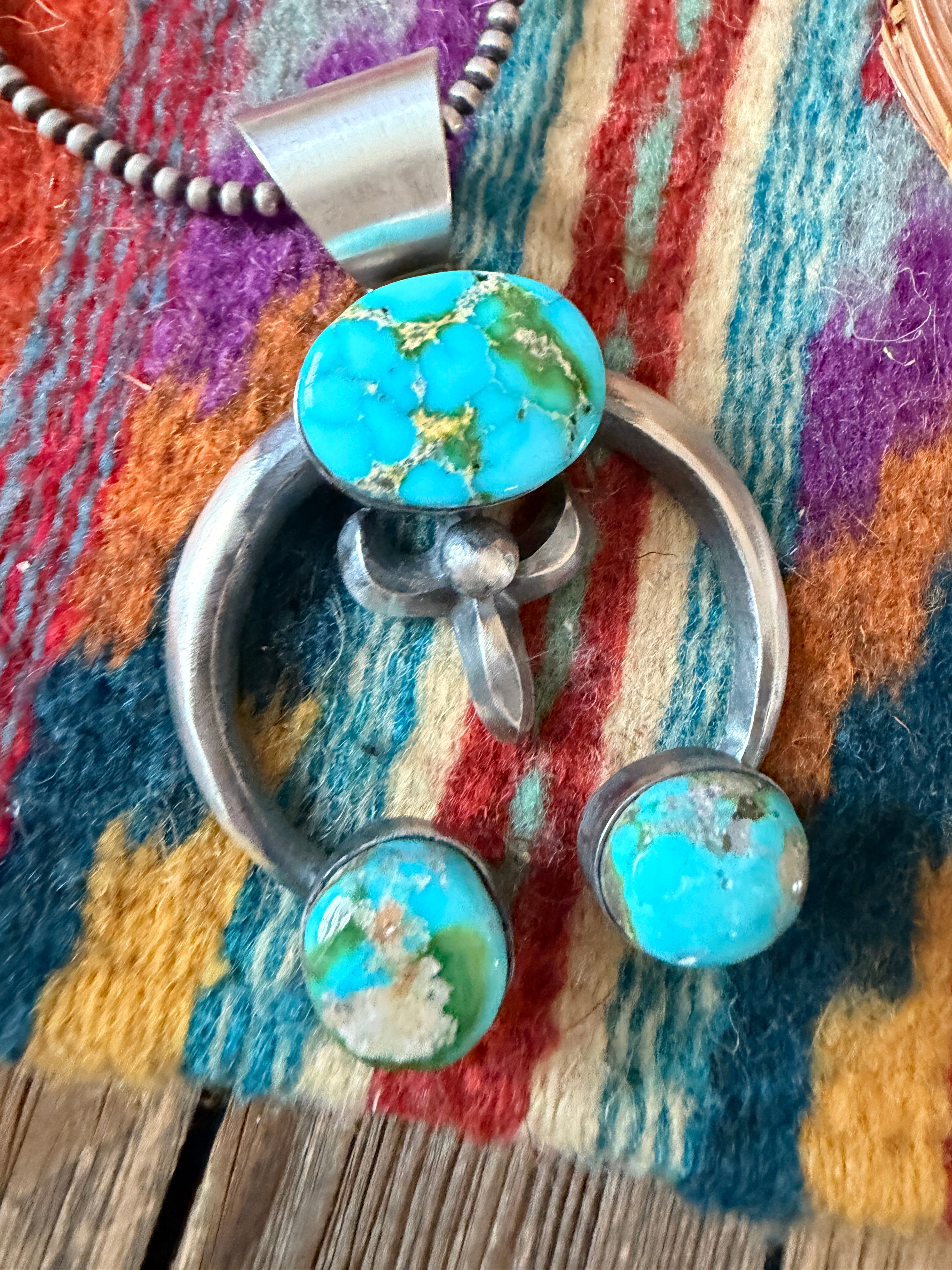 Handcrafted Sterling Silver & Sonoran Mountain Turquoise Naja Pendant by Chimney Butte