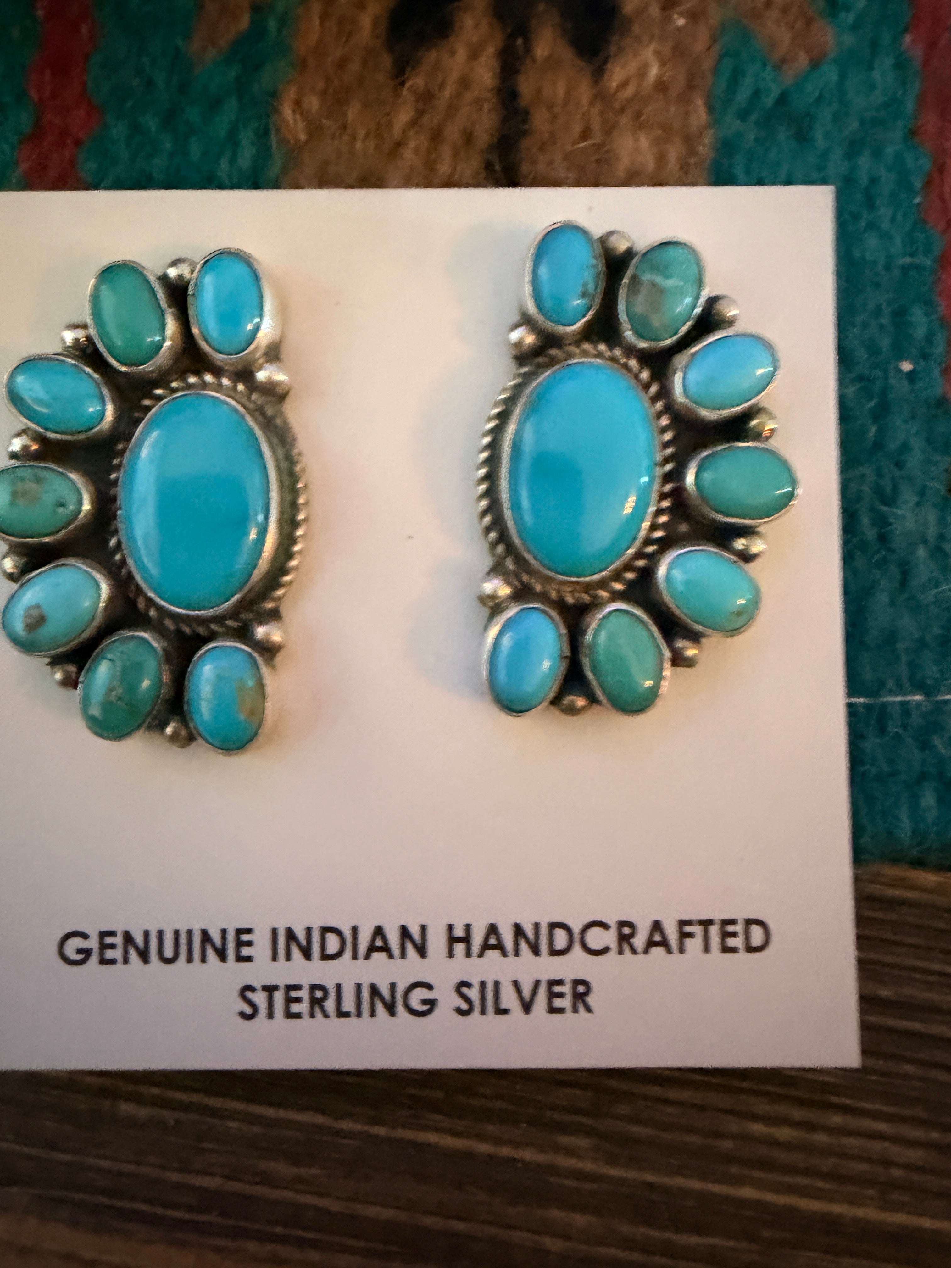 Handcrafted Turquoise & Sterling Silver Cluster Post Earrings by Genevieve James