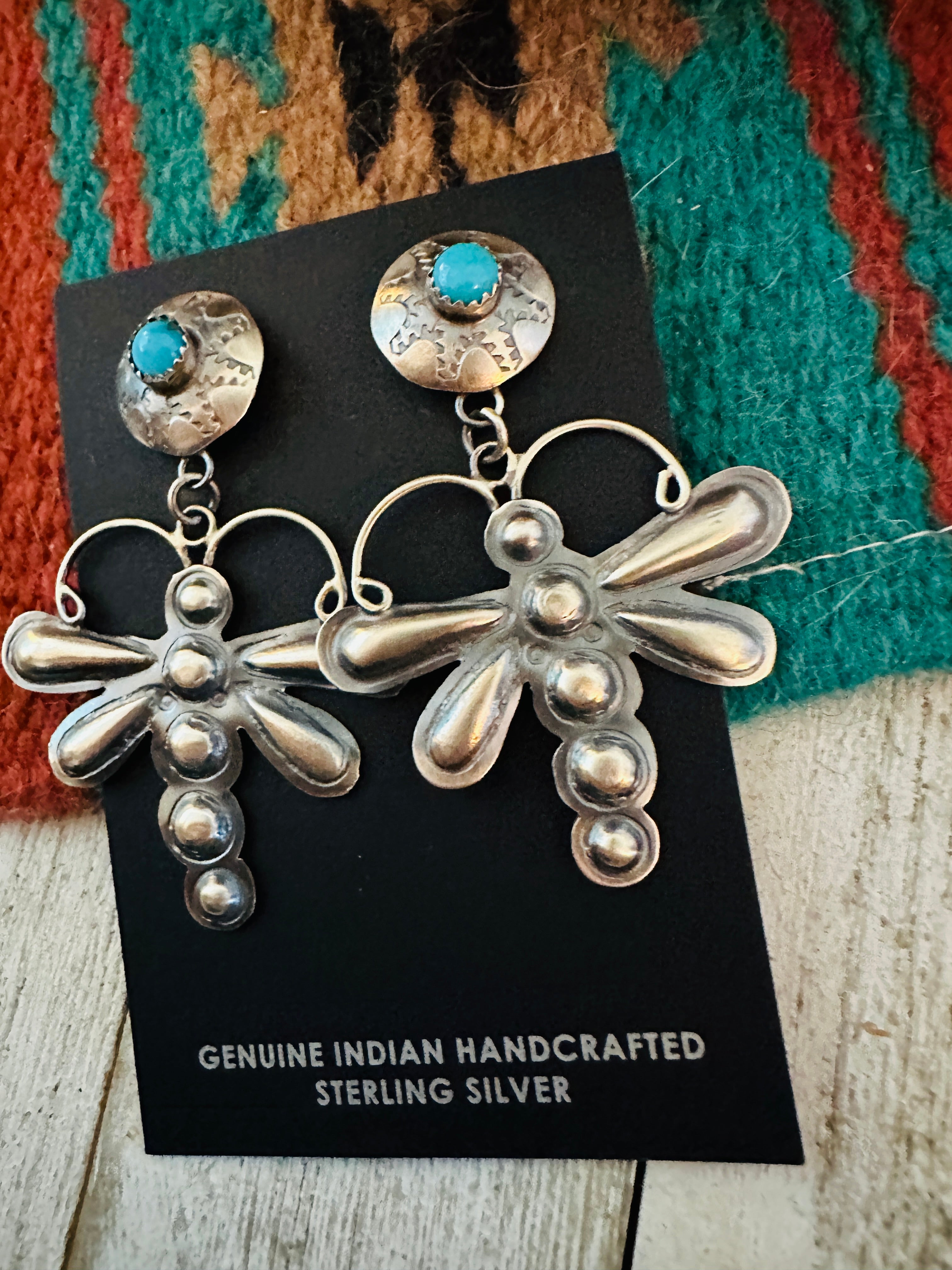 Navajo Turquoise & Sterling Silver Dragonfly Dangle Earrings