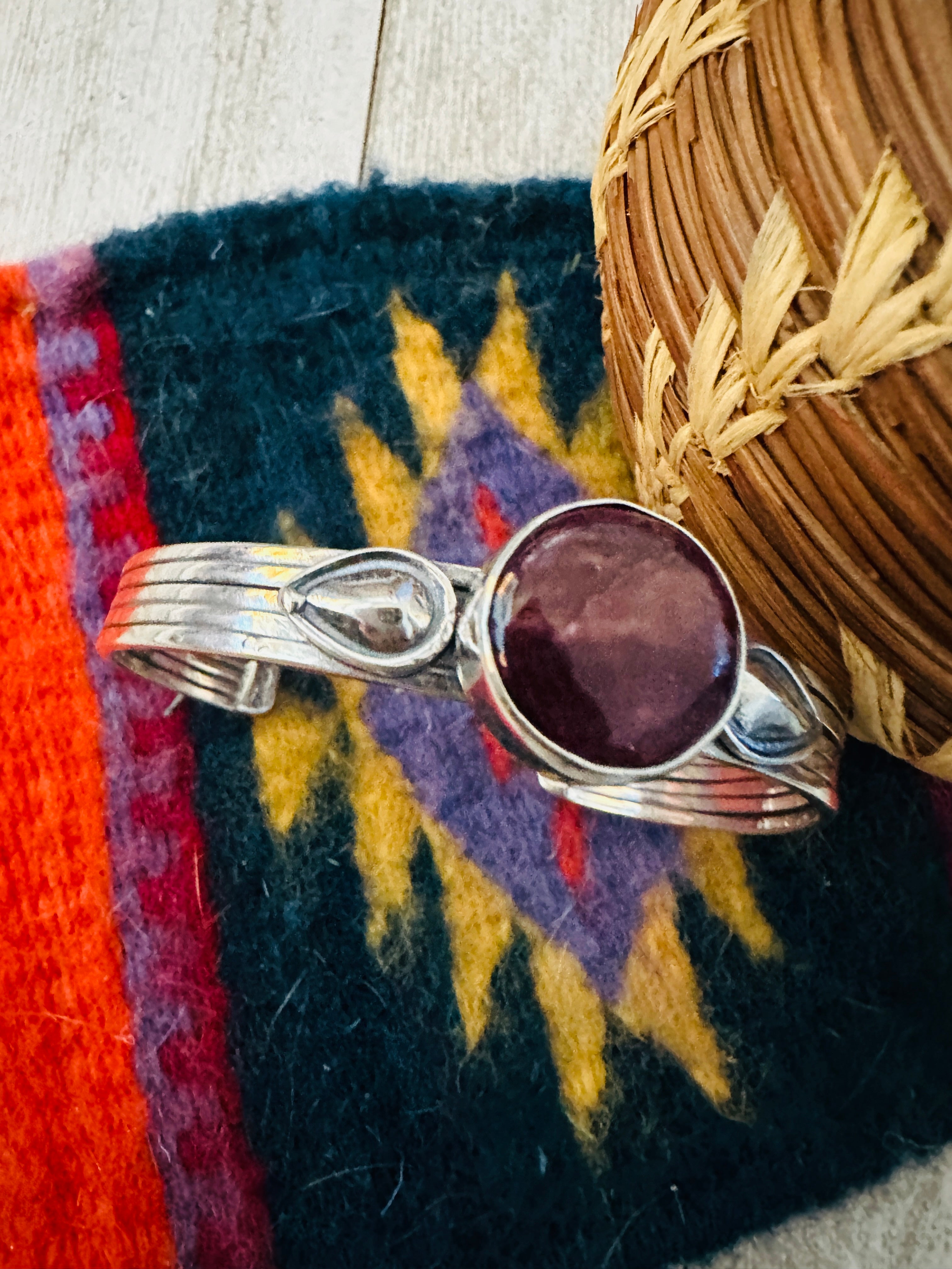 Navajo Sterling Silver & Purple Spiny Cuff Bracelet